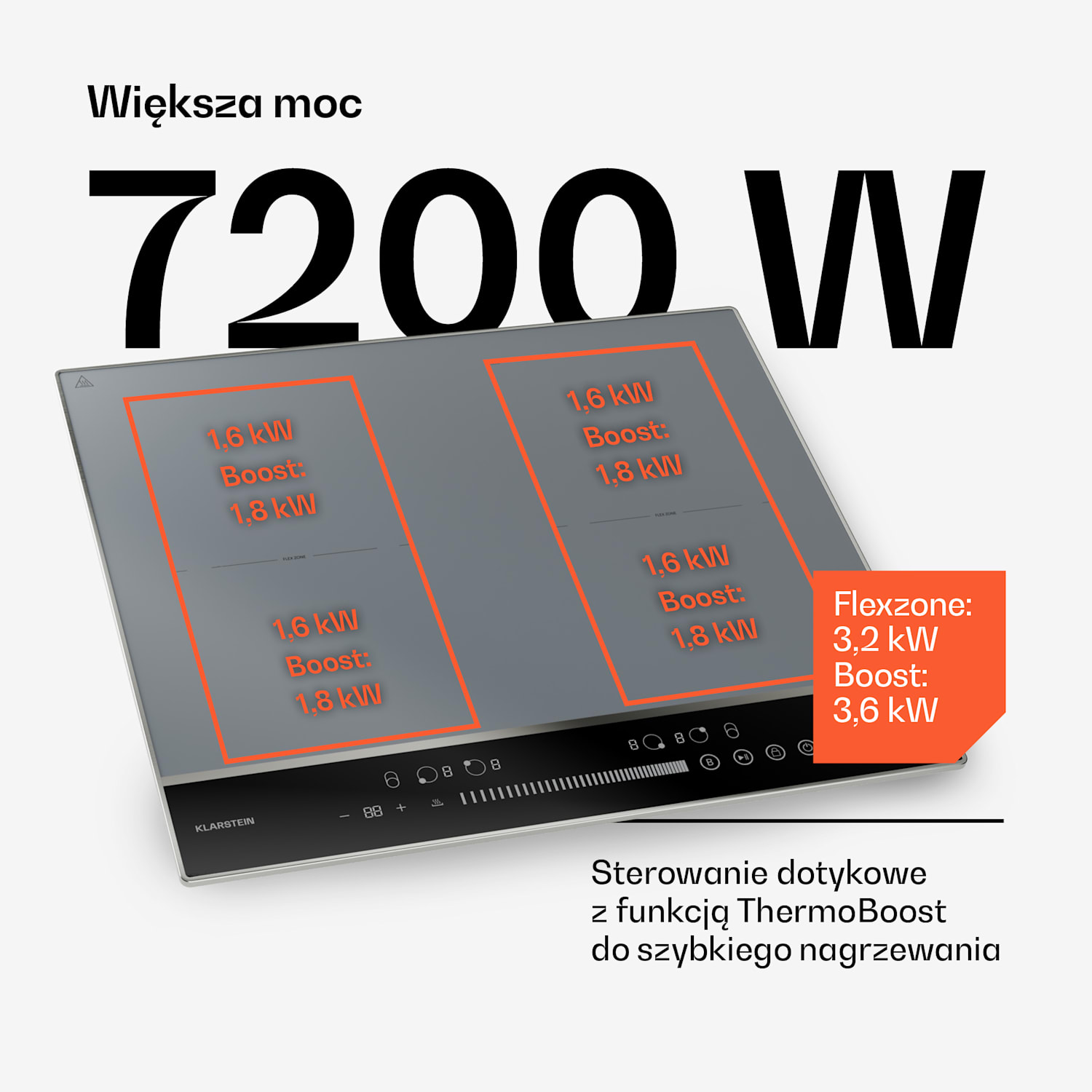 DualTone Flex płyta indukcyjna, Flex Zone, wyświetlacz LED, suwak, 7200 W DualTone Flex | 60 cm | Srebrny