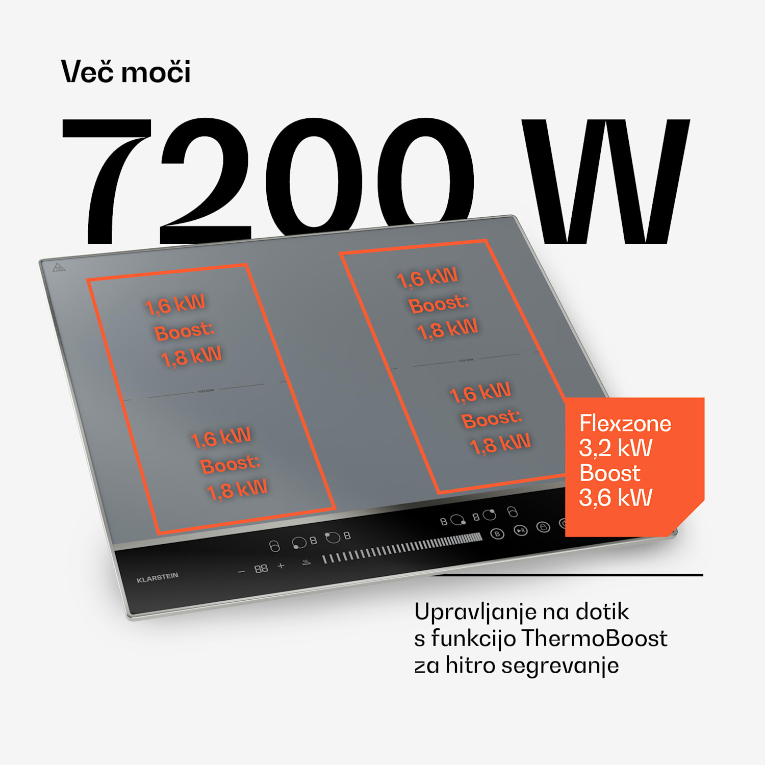 DualTone Flex indukcijska kuhalna plošča, Flex Zone, LED zaslon, Drsno upravljanje, 7200 V DualTone Flex | 60 cm | Srebrna