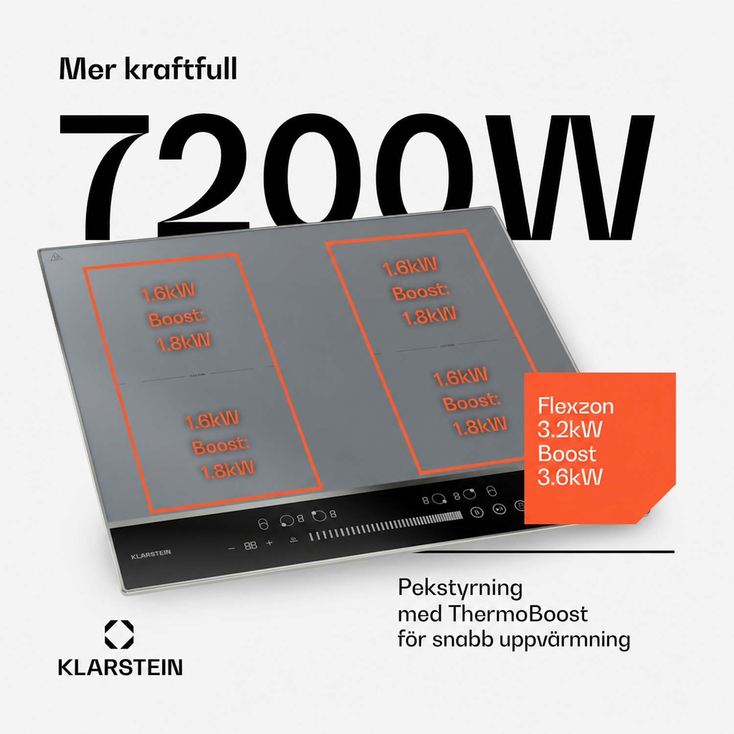 DualTone Flex induktionshäll | flex zone | LED-display | slider control | 7200 W 2 Flexzon | Silver