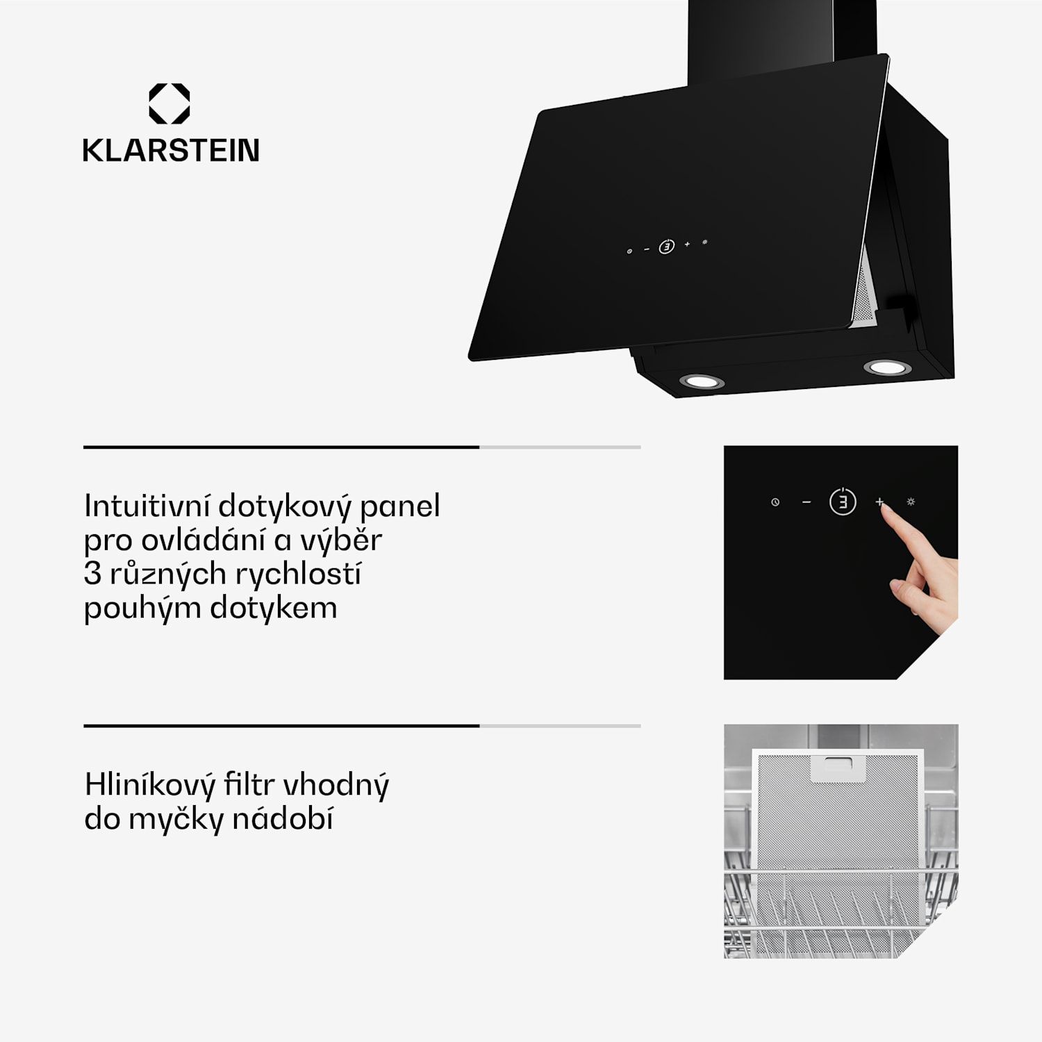 MaxAir digestoř, Kompaktní a výkonná, Energetická účinnost A++, Duální ventilace 50 cm | Černá