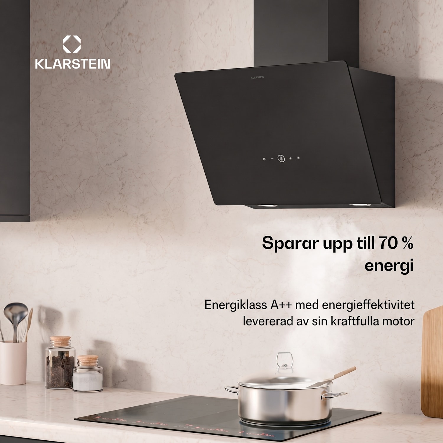 MaxAir köksfläkt | Kompakt och kraftfull | Energieffektivitetsklass A++ | Dubbel ventilation Svart