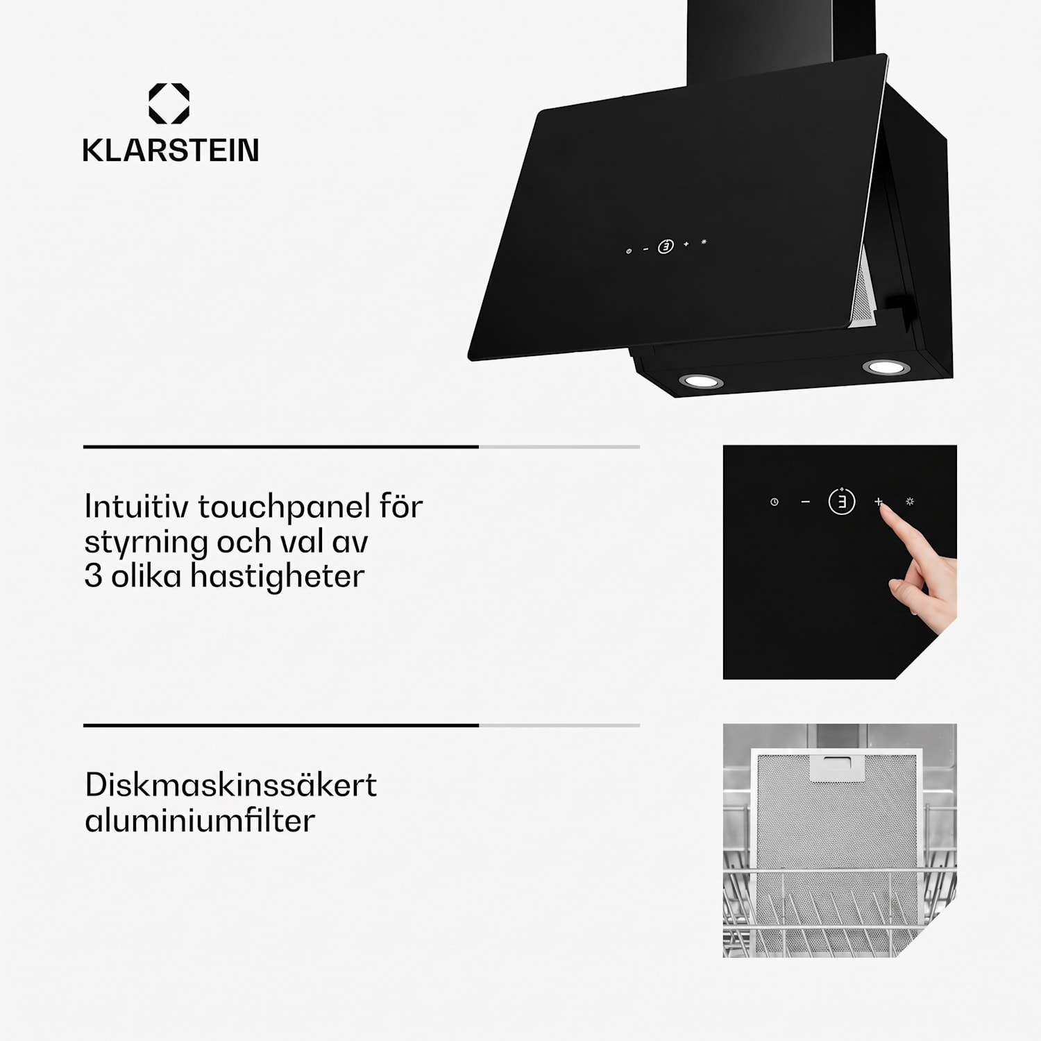 MaxAir köksfläkt | Kompakt och kraftfull | Energieffektivitetsklass A++ | Dubbel ventilation Svart