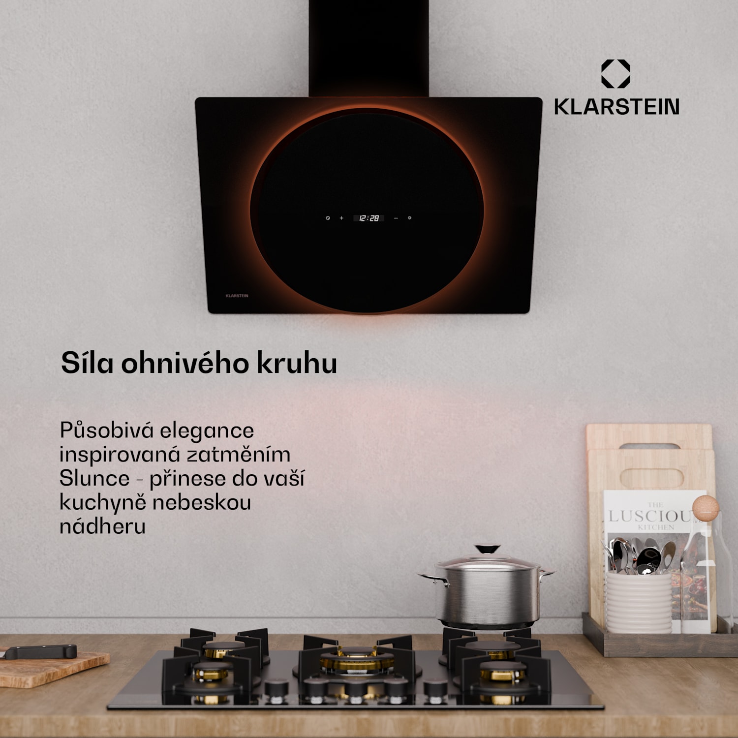 Digestoř Total Eclipse, LED osvětlení, dotykový, 594,2 m³/h, odtah/recirkulace 60 cm | Černá