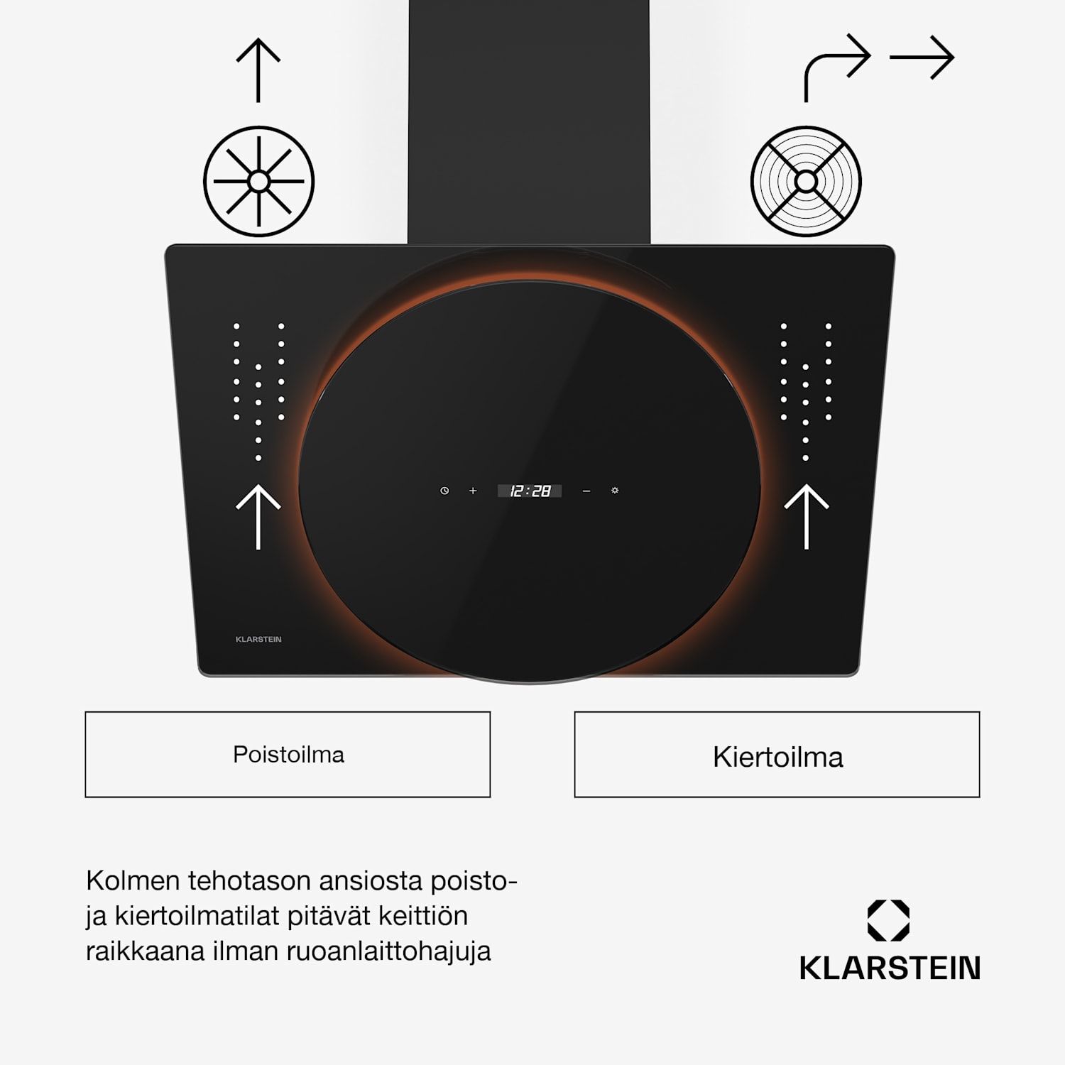 Total Eclipse liesituuletin | LED-valaistus | kosketusohjaus | 594,2 m³/h | poisto-/kiertoilma 60 cm