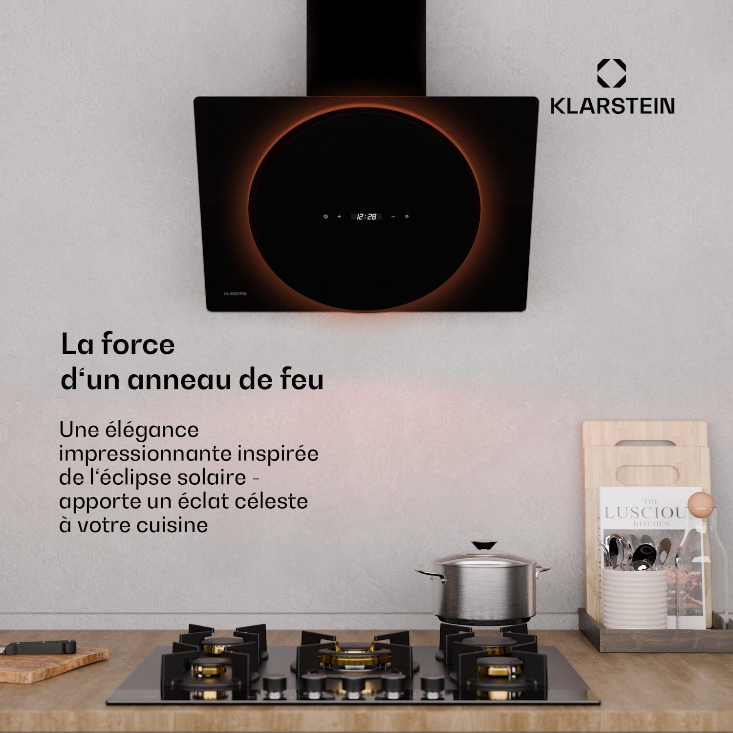 Total Eclipse afzuigkap | LED-verlichting | touch | 594,2 m³/h | afvoerlucht/recirculatie 60 cm | Zwart