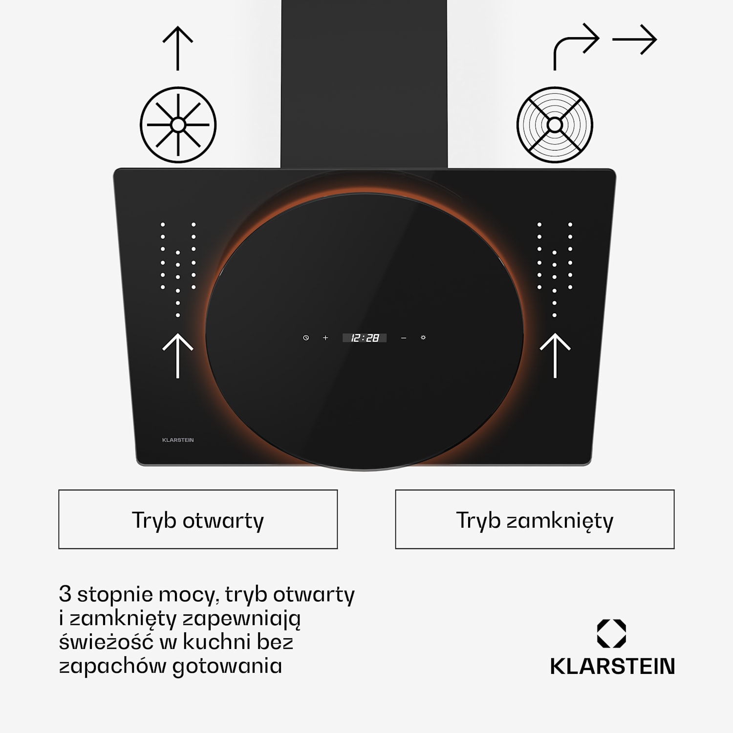Total Eclipse okap/wyciąg, Oświetlenie LED, Dotykowy, 594,2 m³/h, Tryb otwarty/zamknięty 60 cm | Czarny