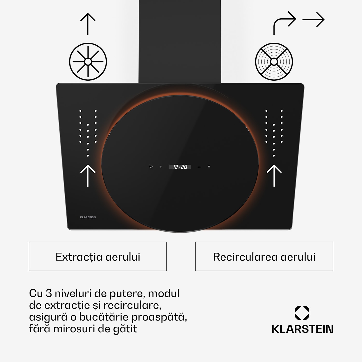 Hota Total Eclipse, iluminare LED, tactilă, 594,2 m³/h, extracție/recirculare 60 cm | Negru