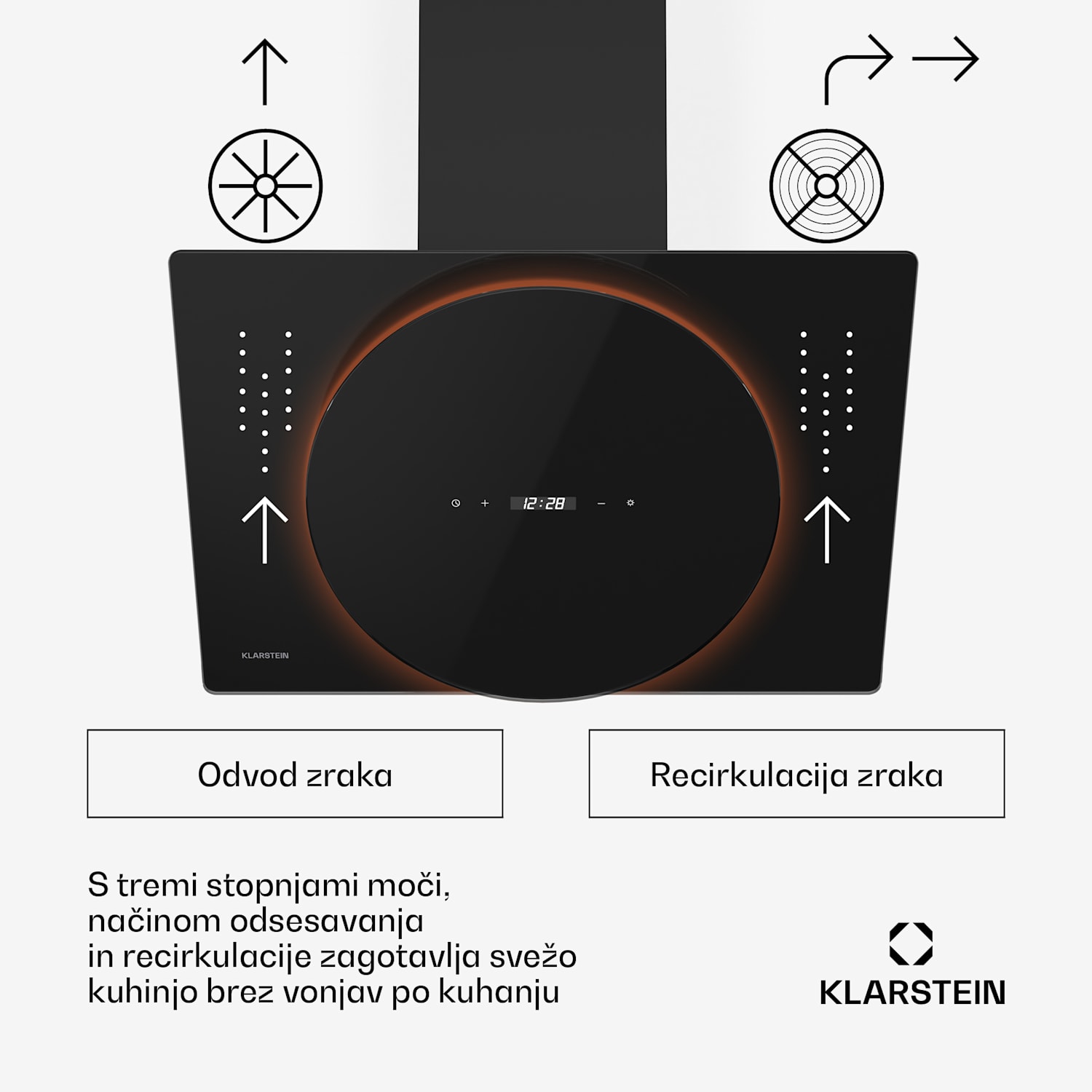 Total Eclipse kuhinjska napa, LED osvetlitev, na dotik, 594,2 m³/h, odsesavanje/recirkulacija 60 cm | Črna