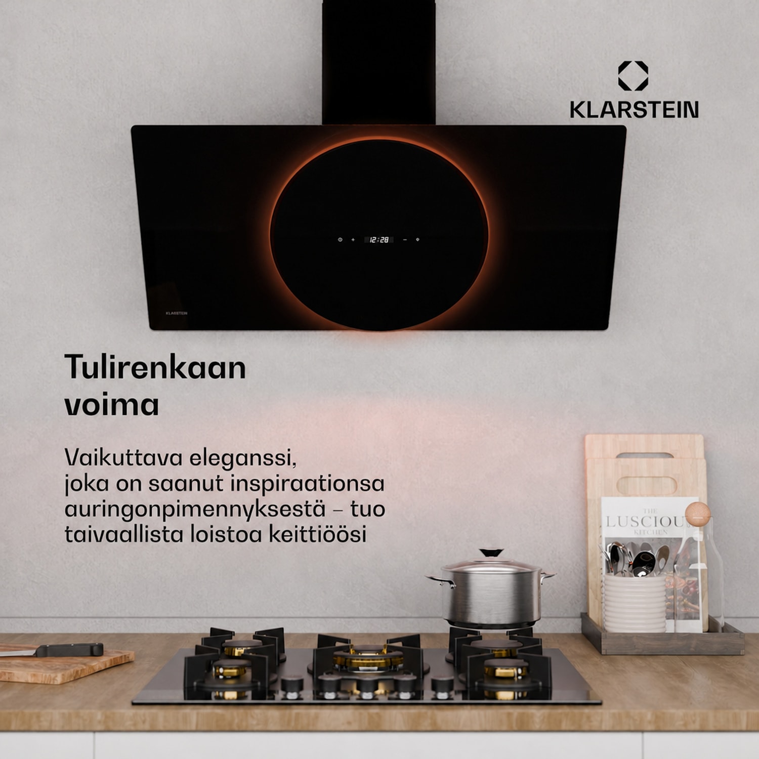 Total Eclipse liesituuletin | LED-valaistus | kosketusohjaus | 594,2 m³/h | poisto-/kiertoilma 90 cm