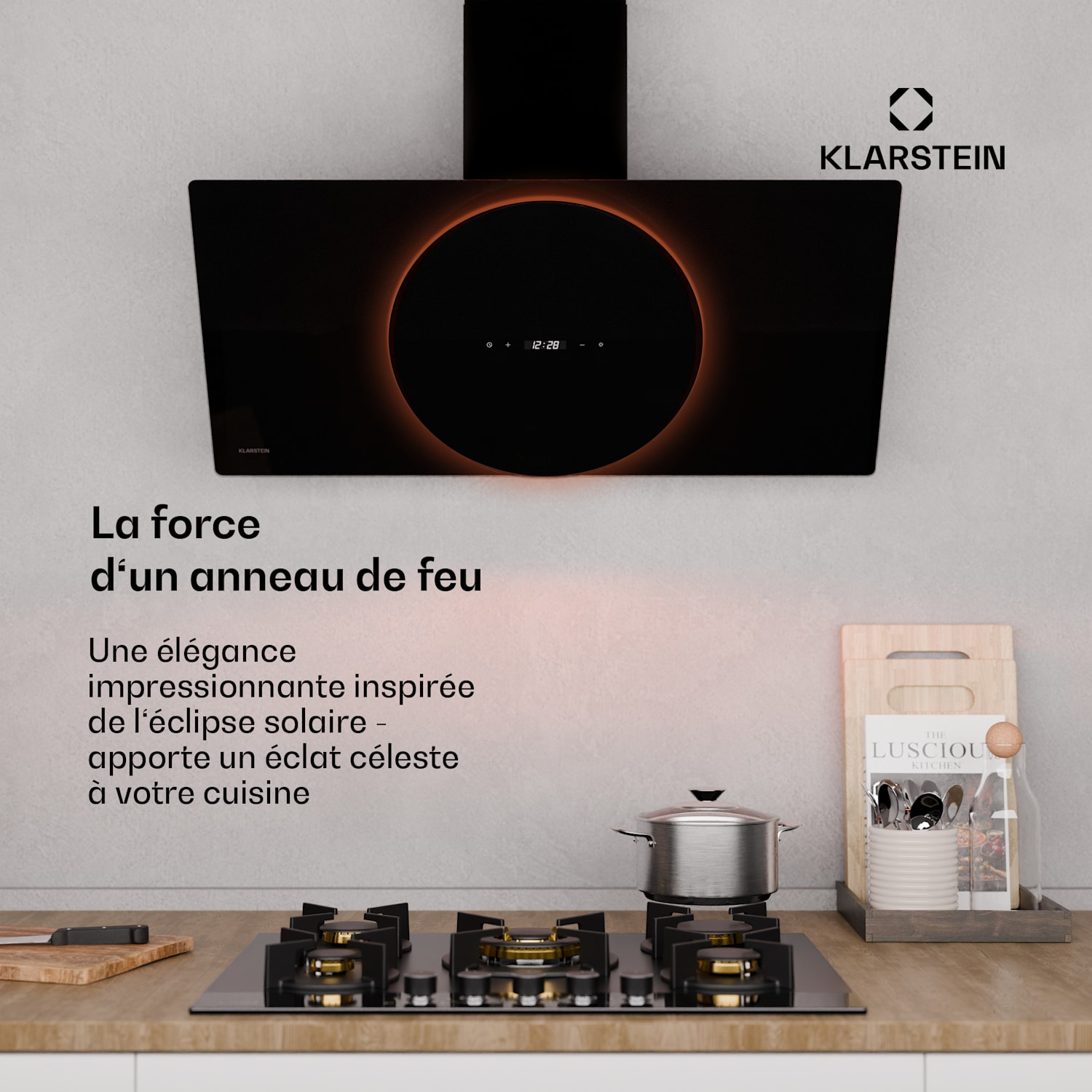 Total Eclipse afzuigkap | LED-verlichting | touch | 594,2 m³/h | afvoerlucht/recirculatie 90 cm | Zwart