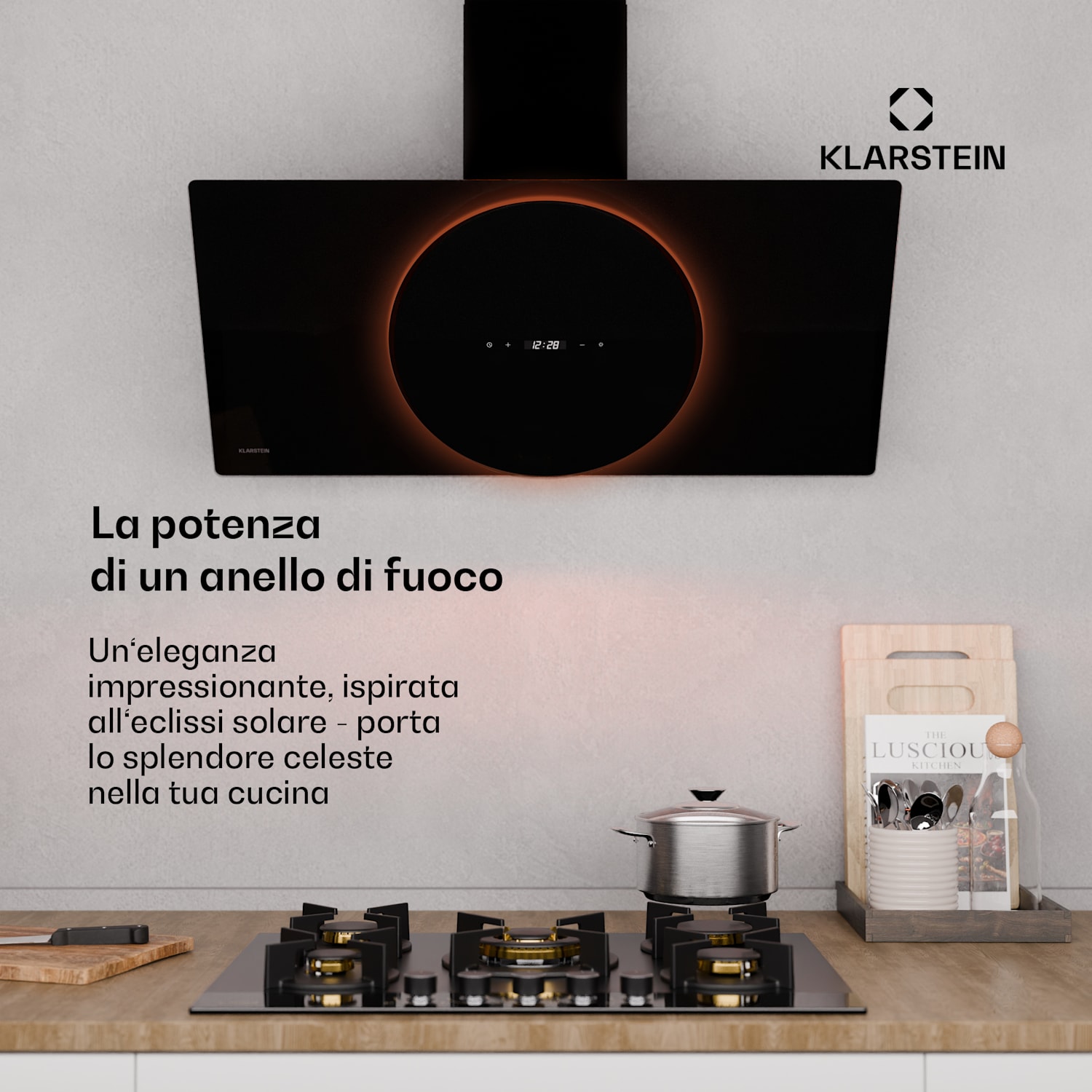 Total Eclipse cappa aspirante | Illuminazione a LED | Touch | 594,2 m³/h | Aria di scarico/ricircolo 90 cm | Nero