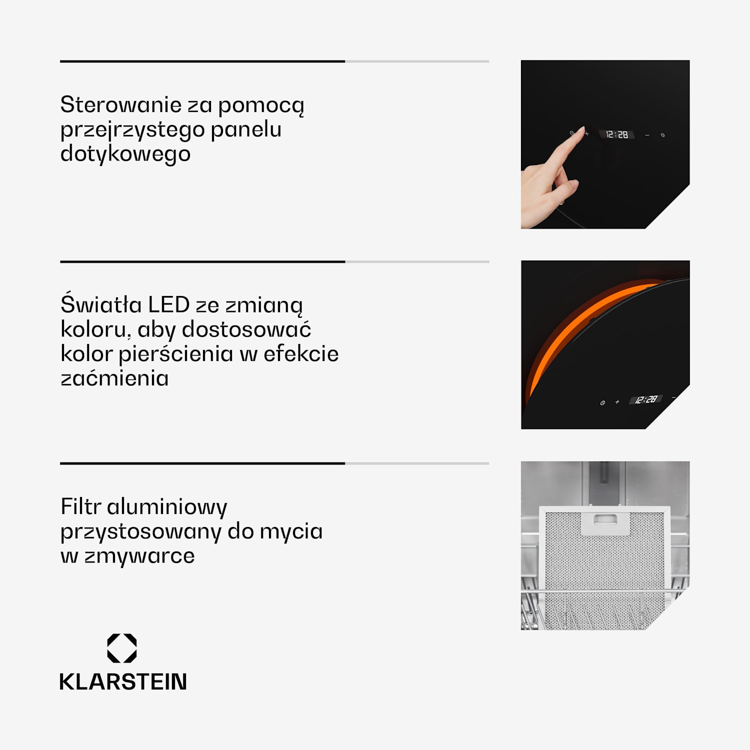 Total Eclipse okap/wyciąg, Oświetlenie LED, Dotykowy, 594,2 m³/h, Tryb otwarty/zamknięty 90 cm | Czarny