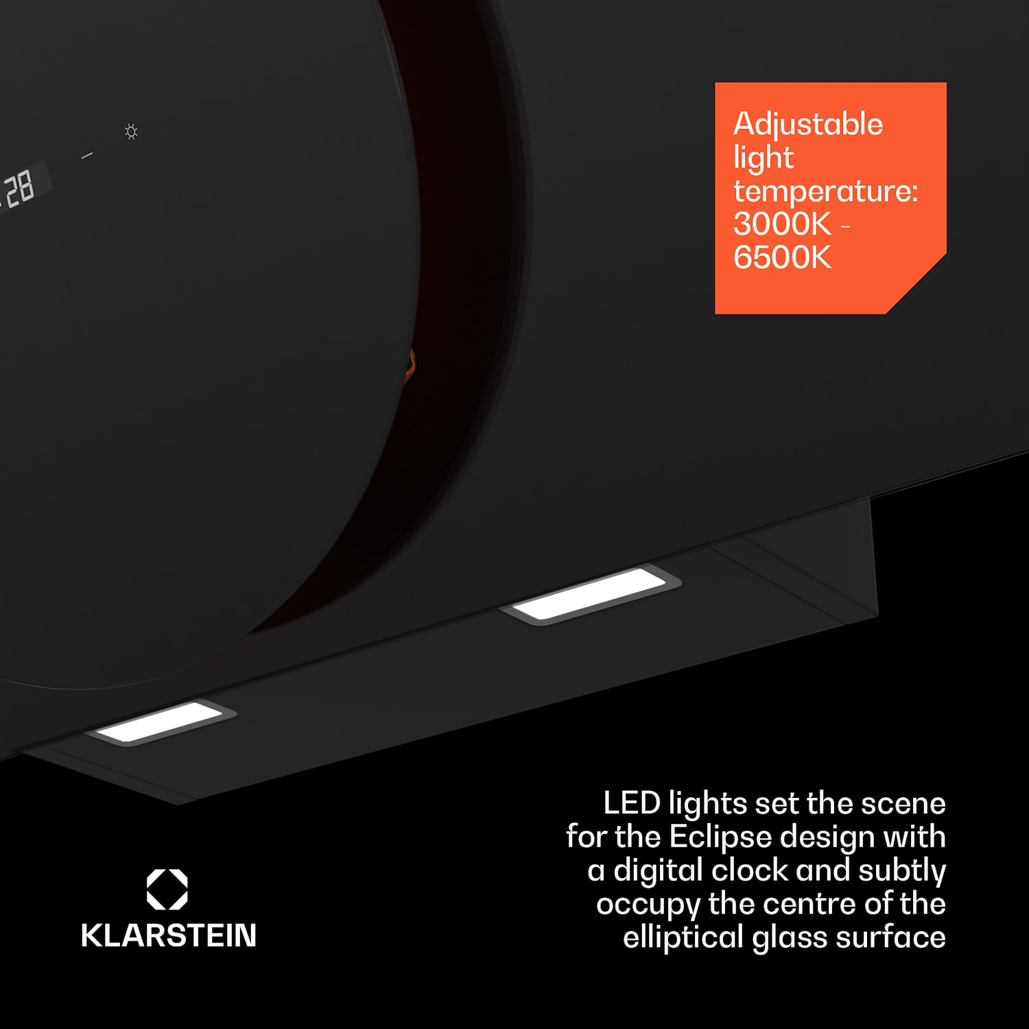 Total Eclipse -liesituuletin | LED-valaistus | kosketus | 594,2 m³/h | poistoilma/kiertoilma 90 cm | Musta