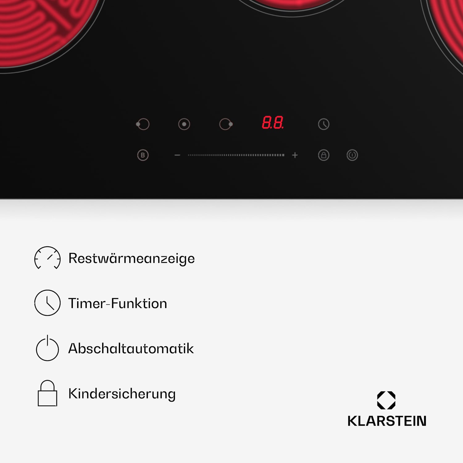 CeramEase Slim VTC table de cuisson | vitrocéramique | 3 foyers de cuisson | 5,2 kW | Tactile | Minuterie 75 cm Slim