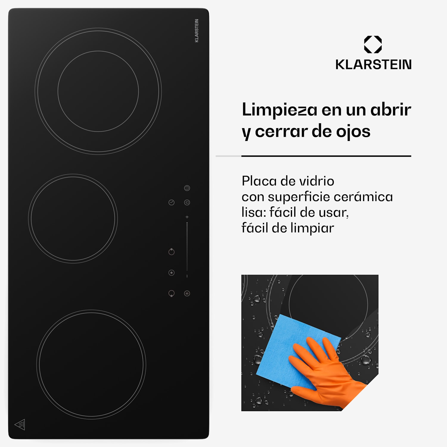 CeramEase Slim VTC Placa de cocción | Vitrocerámica | 3 zonas | 5,2 kW | Táctil | Temporizador 75 cm Slim