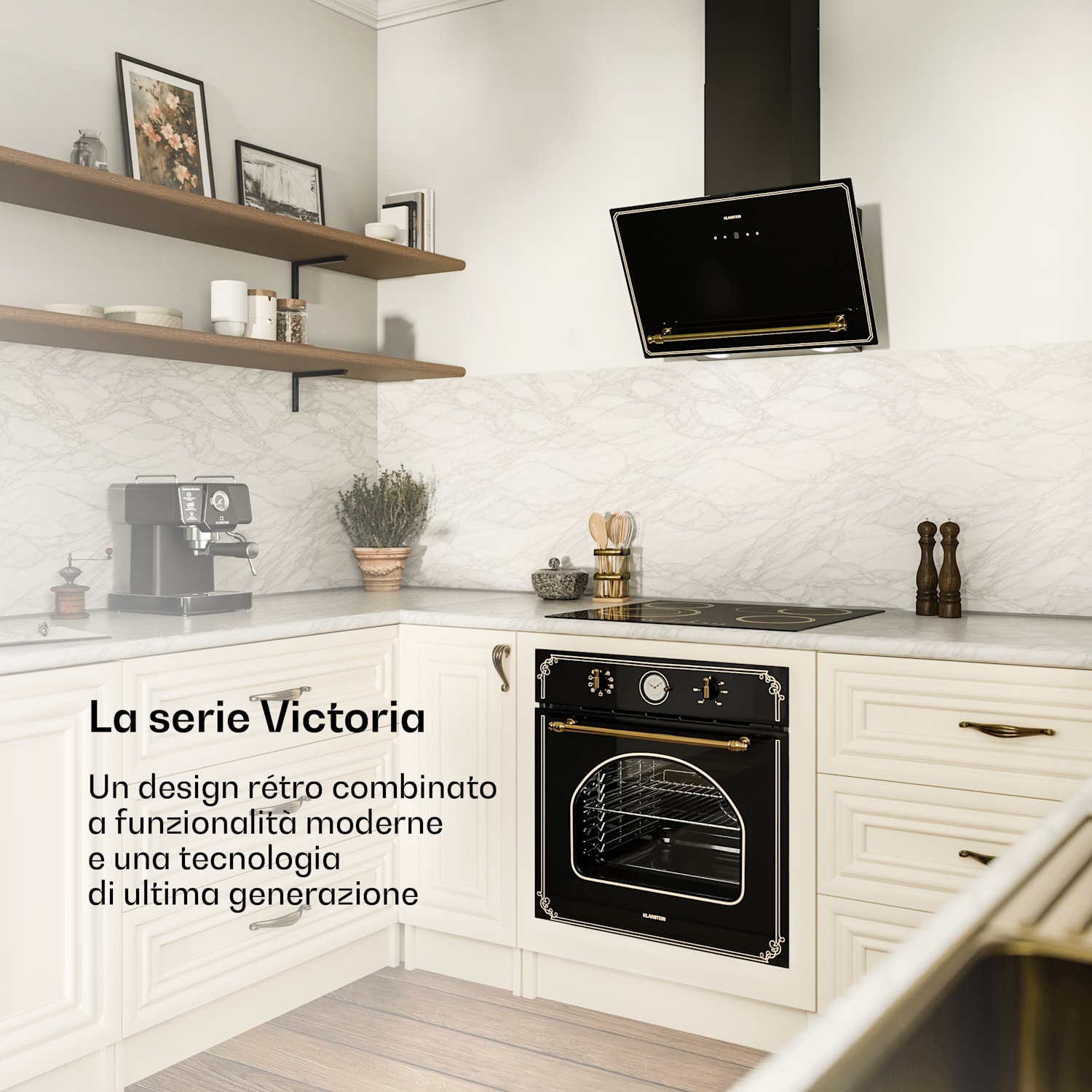 Victoria - Cappa inclinata, 60 cm, flusso d'aria di 336 m³/ora 60 cm | Nero