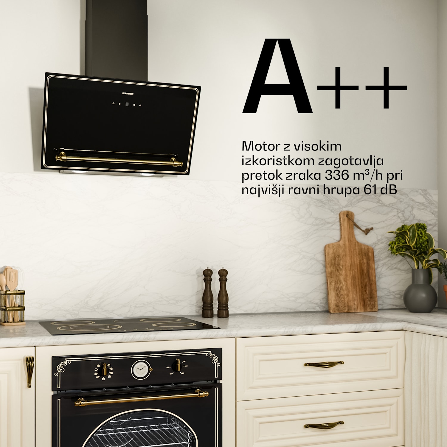 Poševna napa Victoria 90 cm pretok zraka 336 m³/h 60 cm | Črna