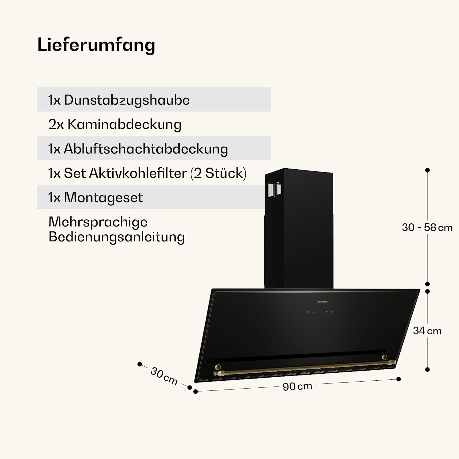 Hotte aspirante d'angle Victoria 90 cm 336 m³/h de débit d'air 90 cm | Noir
