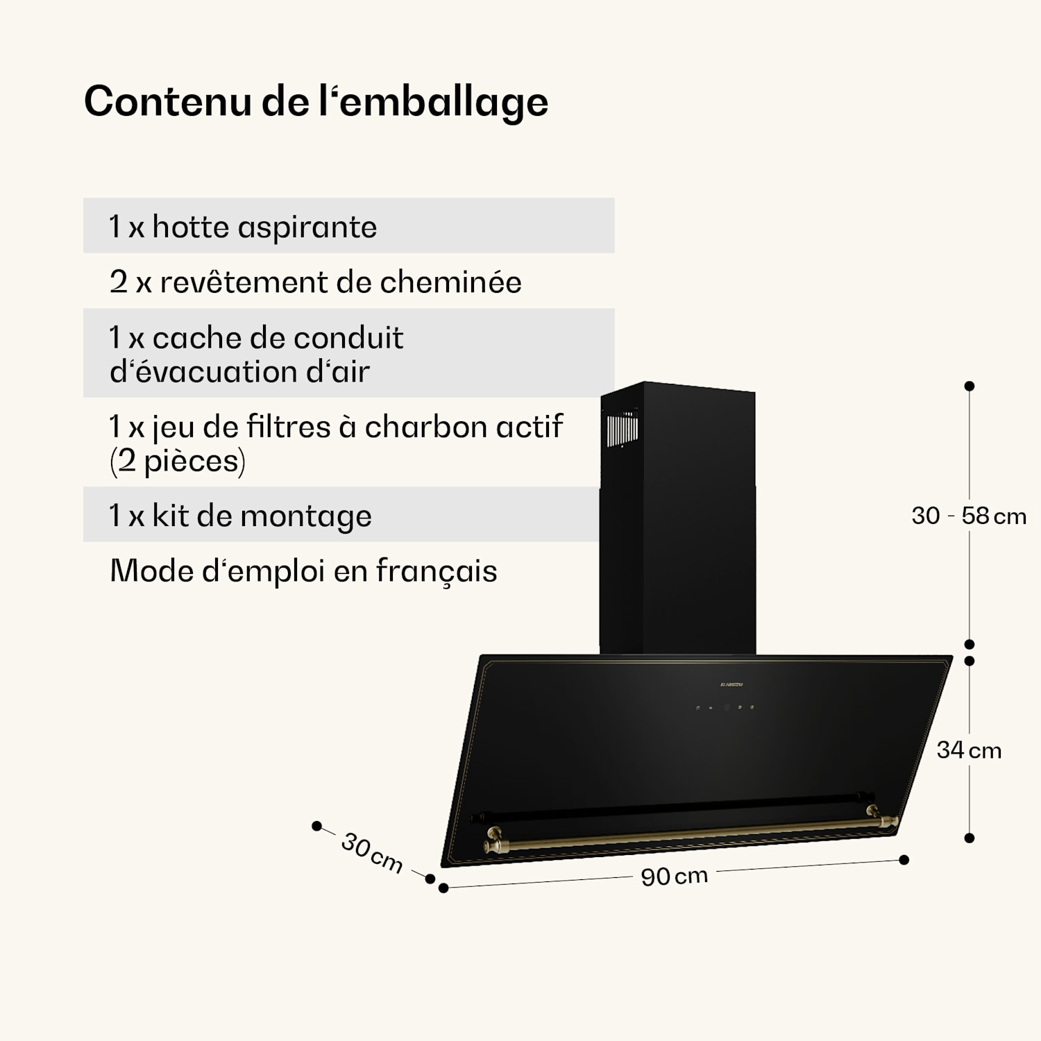 Victoria schuine afzuigkap 90 cm 336 m³/h luchtdebiet 90 cm | Zwart
