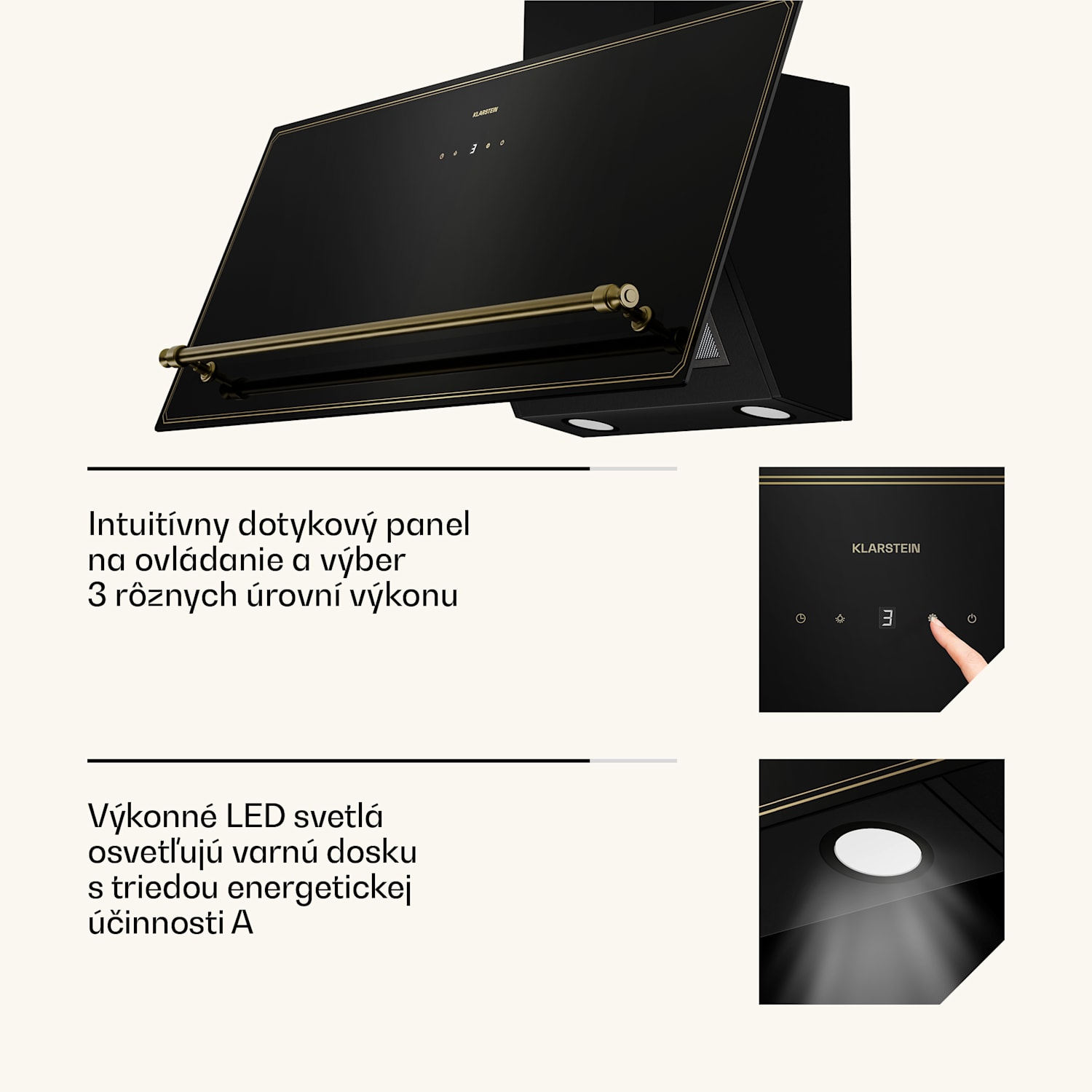 Victoria šikmý digestor 90 cm prietok vzduchu 336 m³/h 90 cm | Čierna