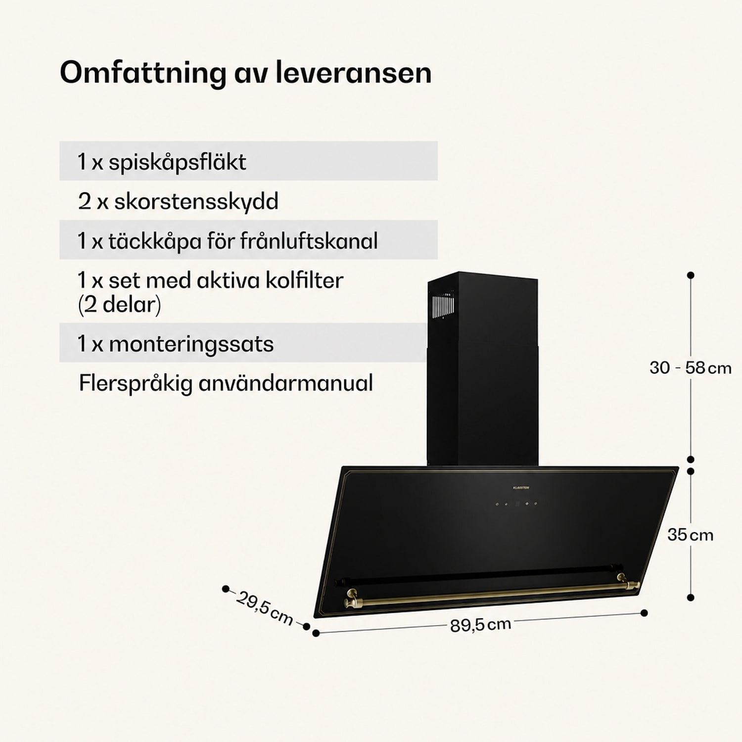 Victoria takhöjdspisfläkt 90 cm, 336 m³/h ventilation 90 cm | Svart