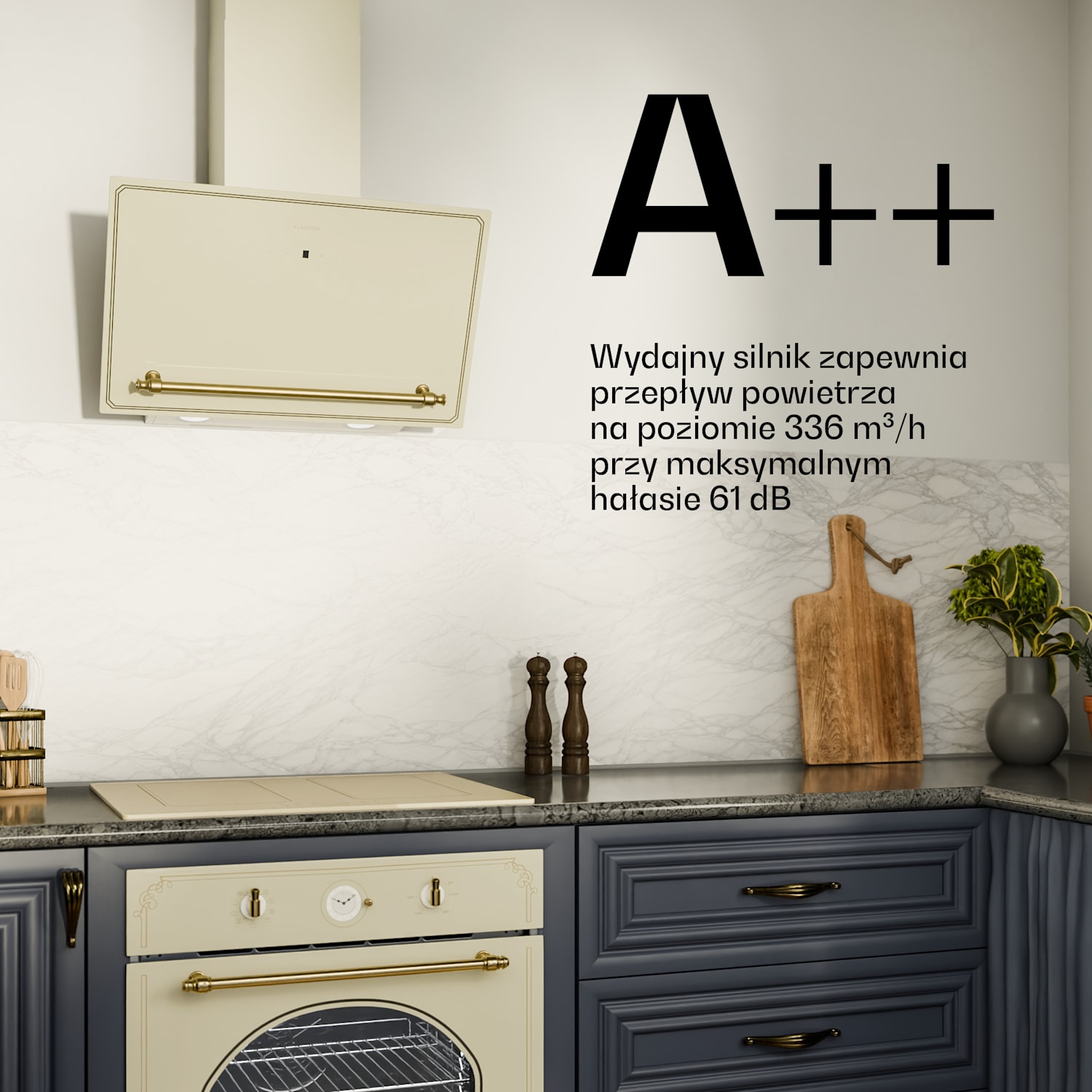 Victoria okap skośny 60 cm przepływ powietrza 336 m³/h 60 cm | Vintage Krem