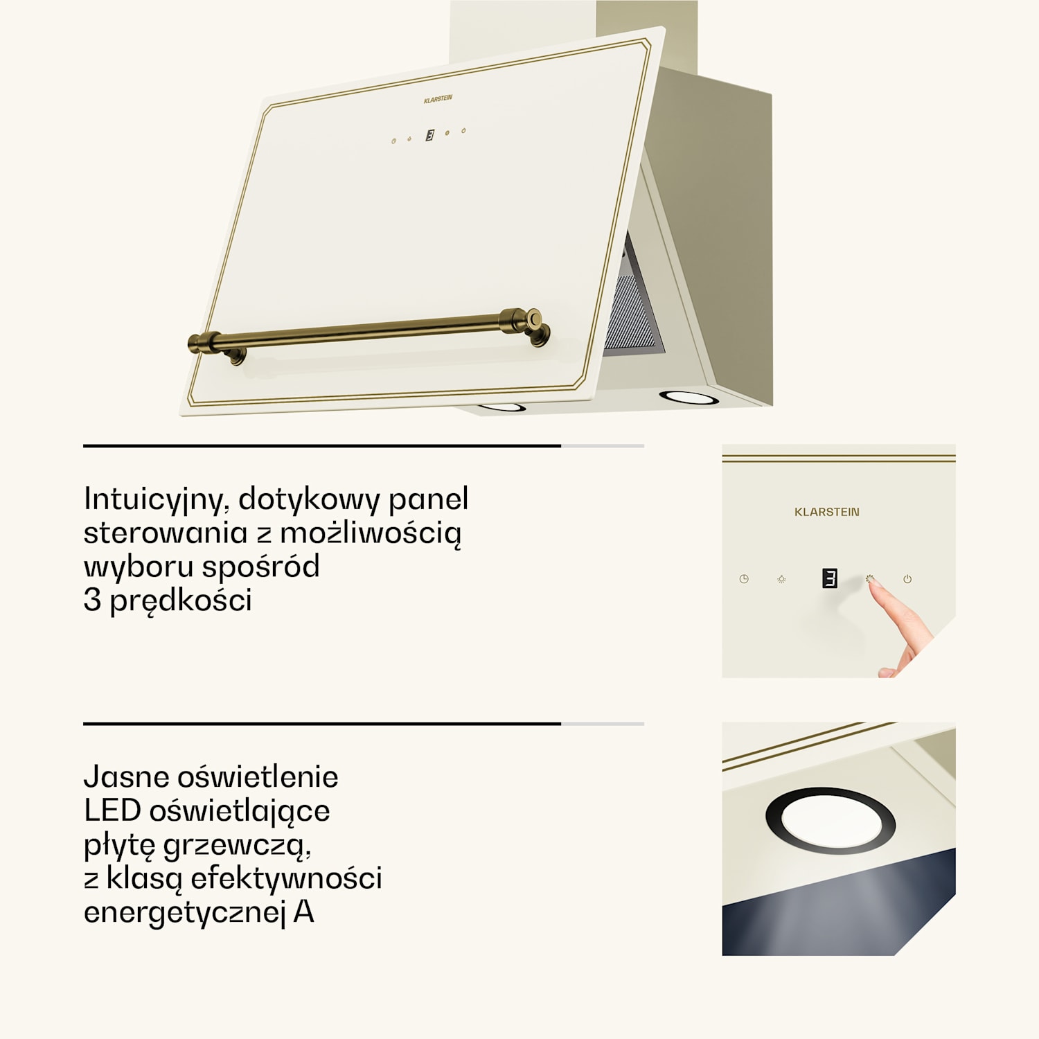 Victoria okap skośny 60 cm przepływ powietrza 336 m³/h 60 cm | Vintage Krem