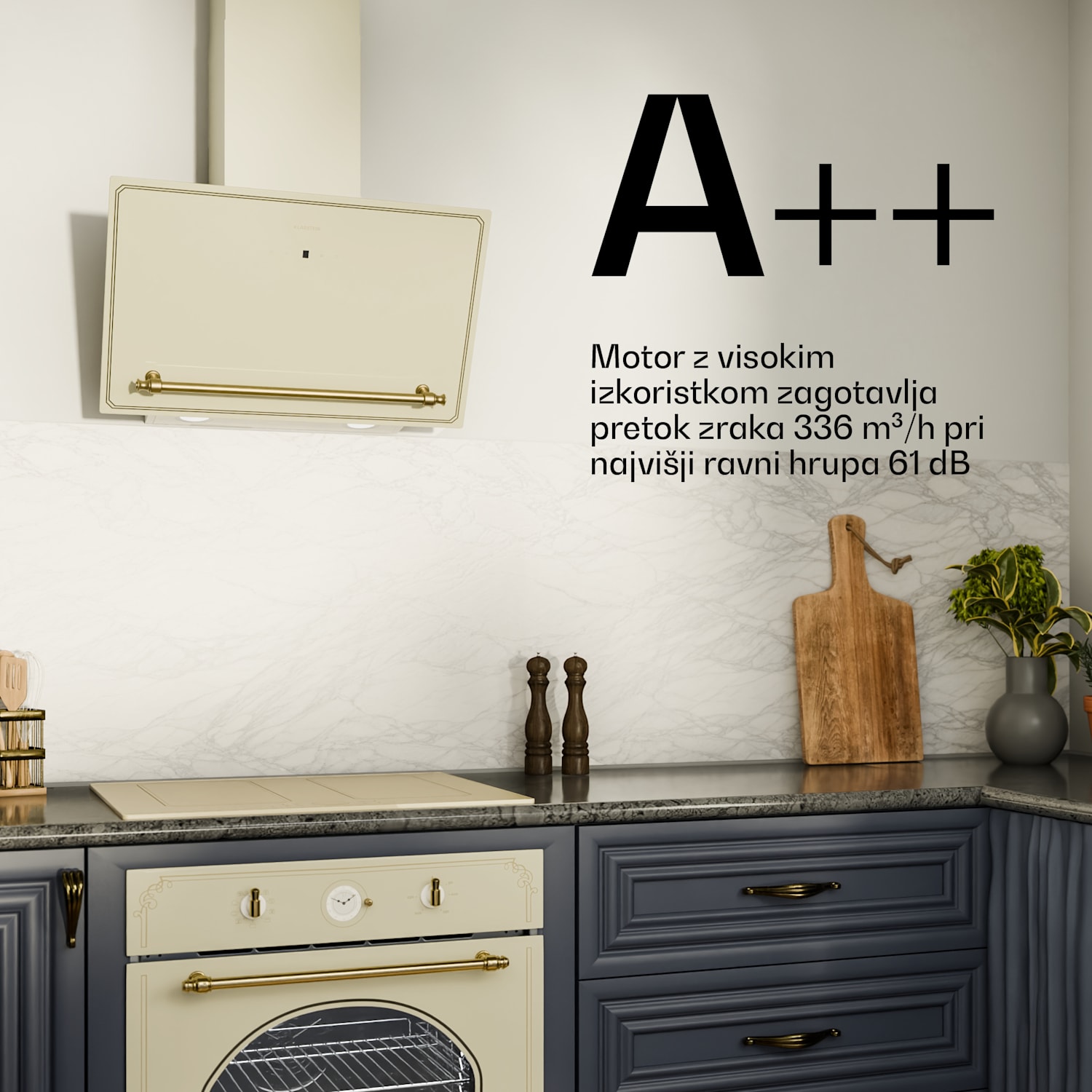 Poševna napa Victoria 60 cm pretok zraka 336 m³/h 60 cm | Vintage kremna