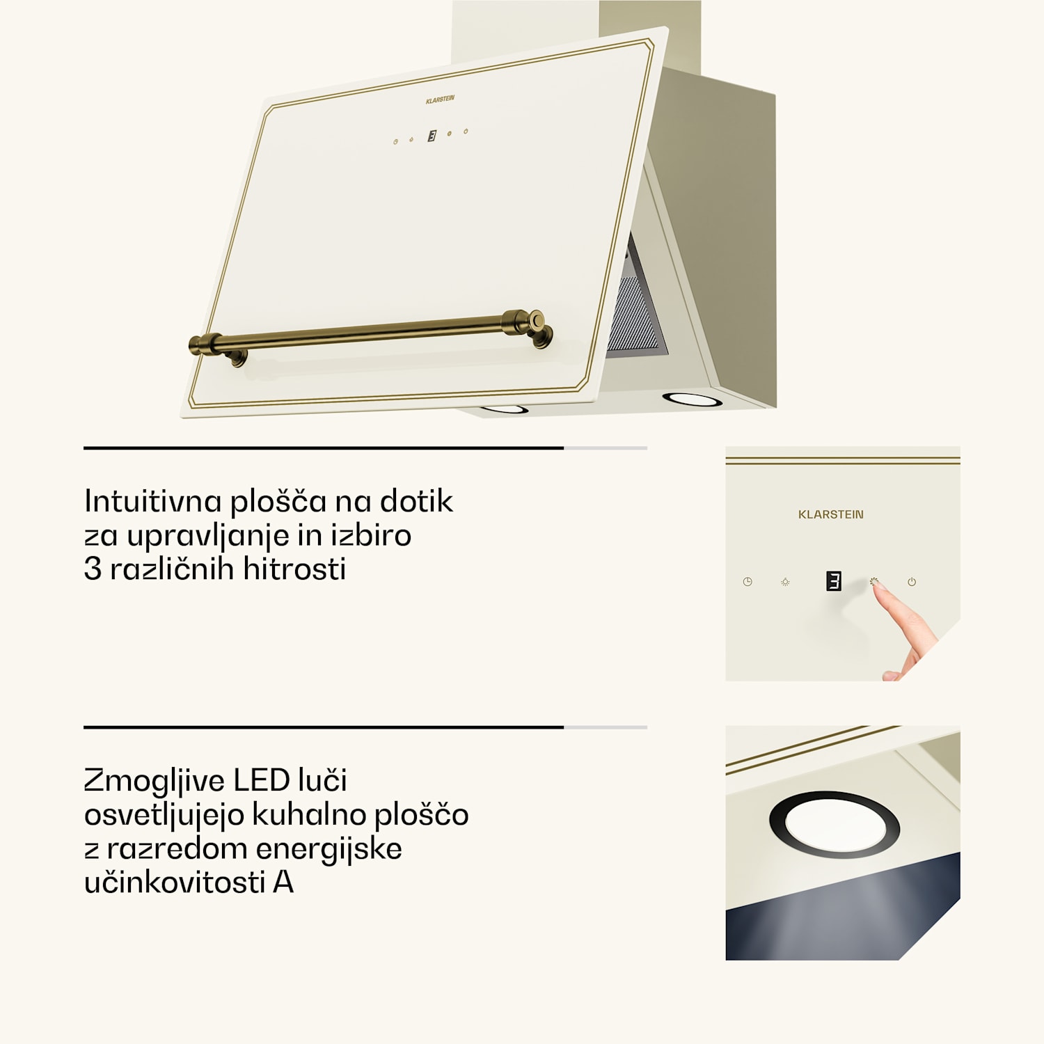 Poševna napa Victoria 60 cm pretok zraka 336 m³/h 60 cm | Vintage kremna