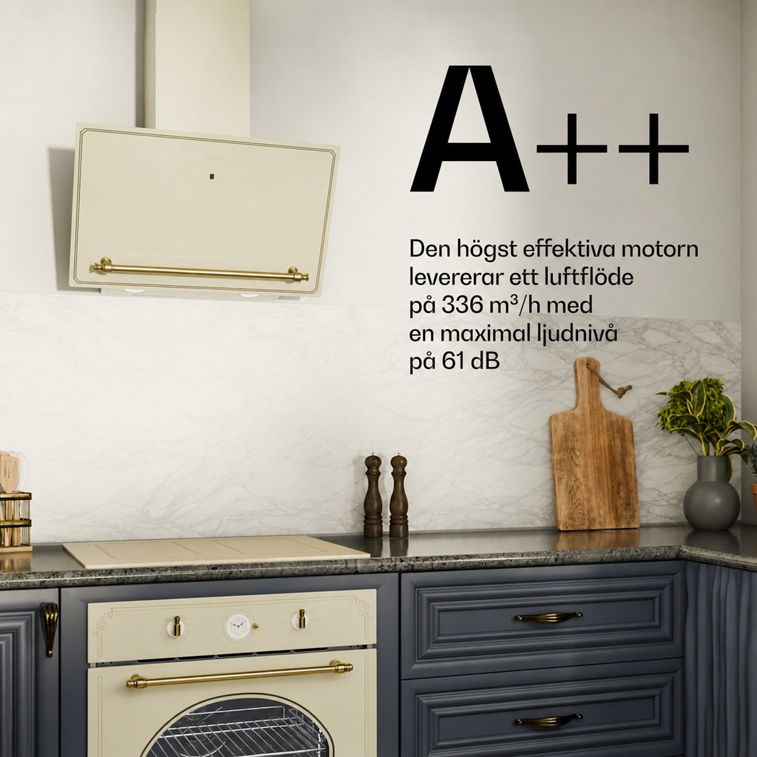 Victoria köksfläkt utan takhöjd 60 cm 336 m³/h ventilation 60 cm | Vintage Creme