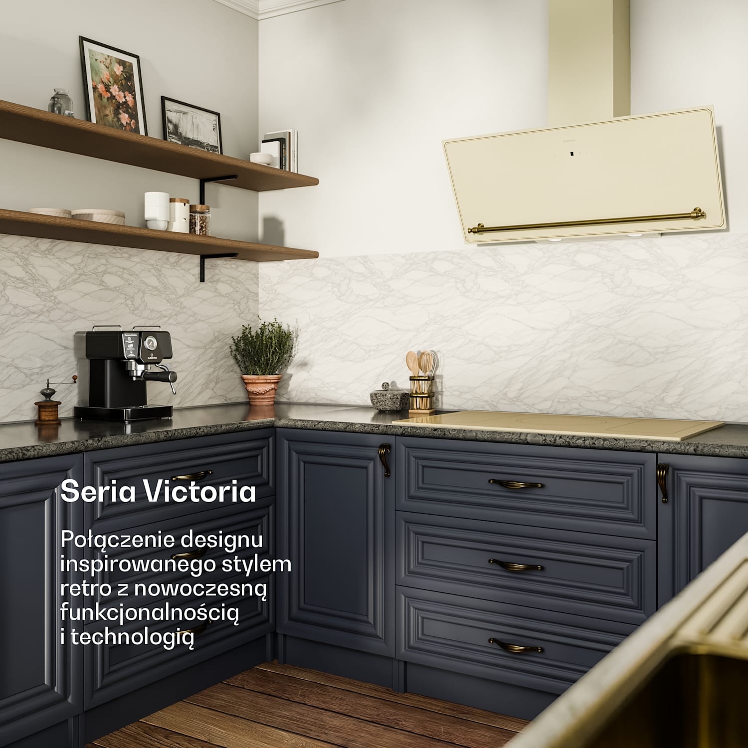 Victoria okap skośny 90 cm przepływ powietrza 336 m³/h 90 cm | Vintage Krem