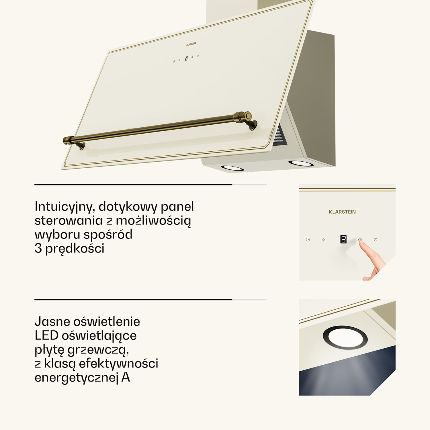 Victoria okap skośny 90 cm przepływ powietrza 336 m³/h 90 cm | Vintage Krem