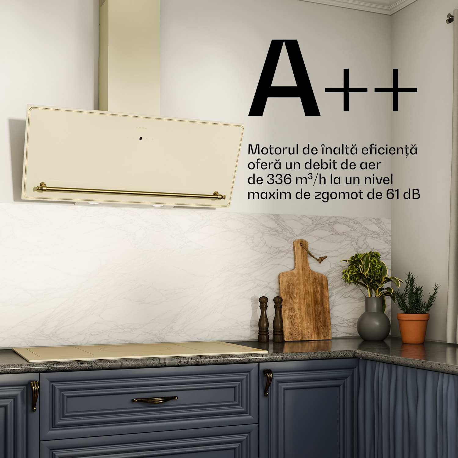 Victoria hotă înclinată, 90 cm, debit de aer 336 m³/h. 90 cm | Cremă de epocă