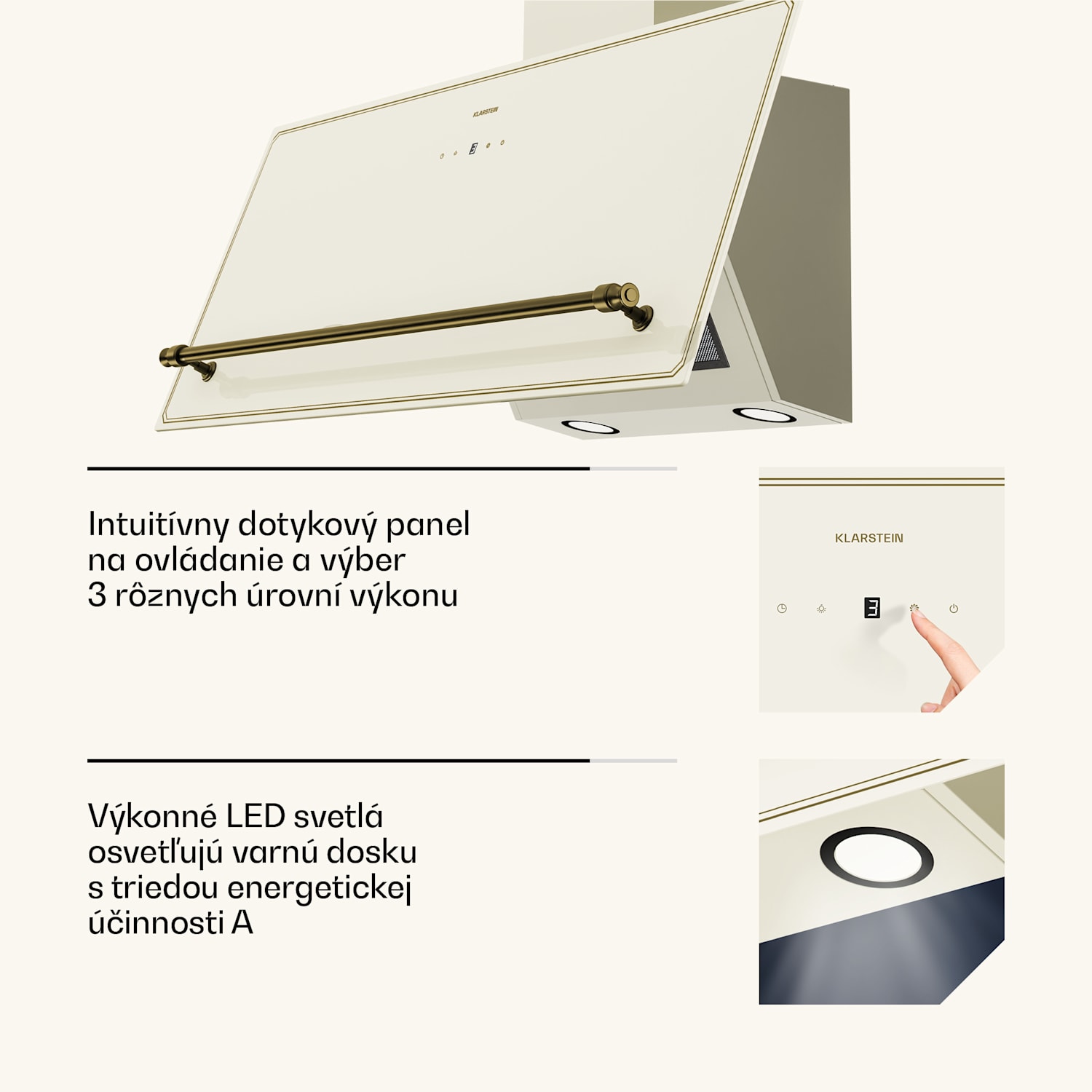 Victoria šikmý digestor 90 cm prietok vzduchu 336 m³/h 90 cm | Vintage Cream