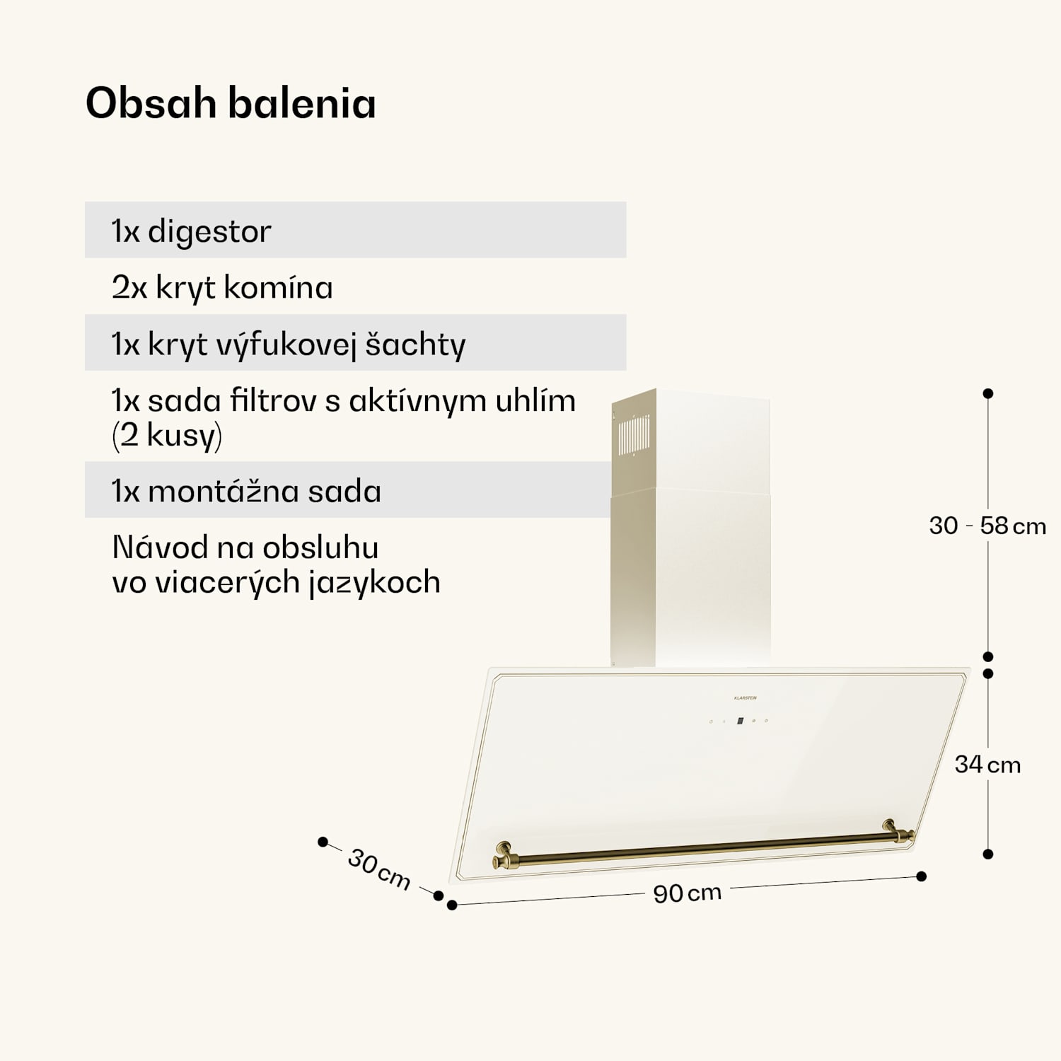 Victoria šikmý digestor 90 cm prietok vzduchu 336 m³/h 90 cm | Vintage Cream