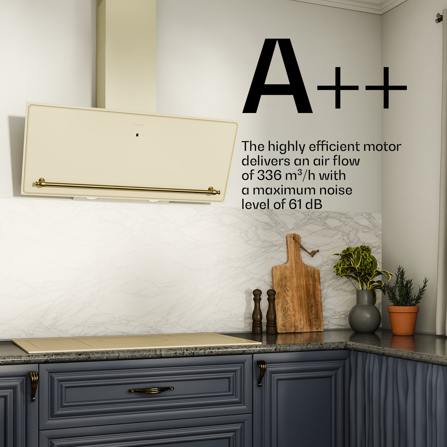 Victoria schuine afzuigkap 90 cm 336 m³/h luchtdebiet 90 cm | Vintage Crème