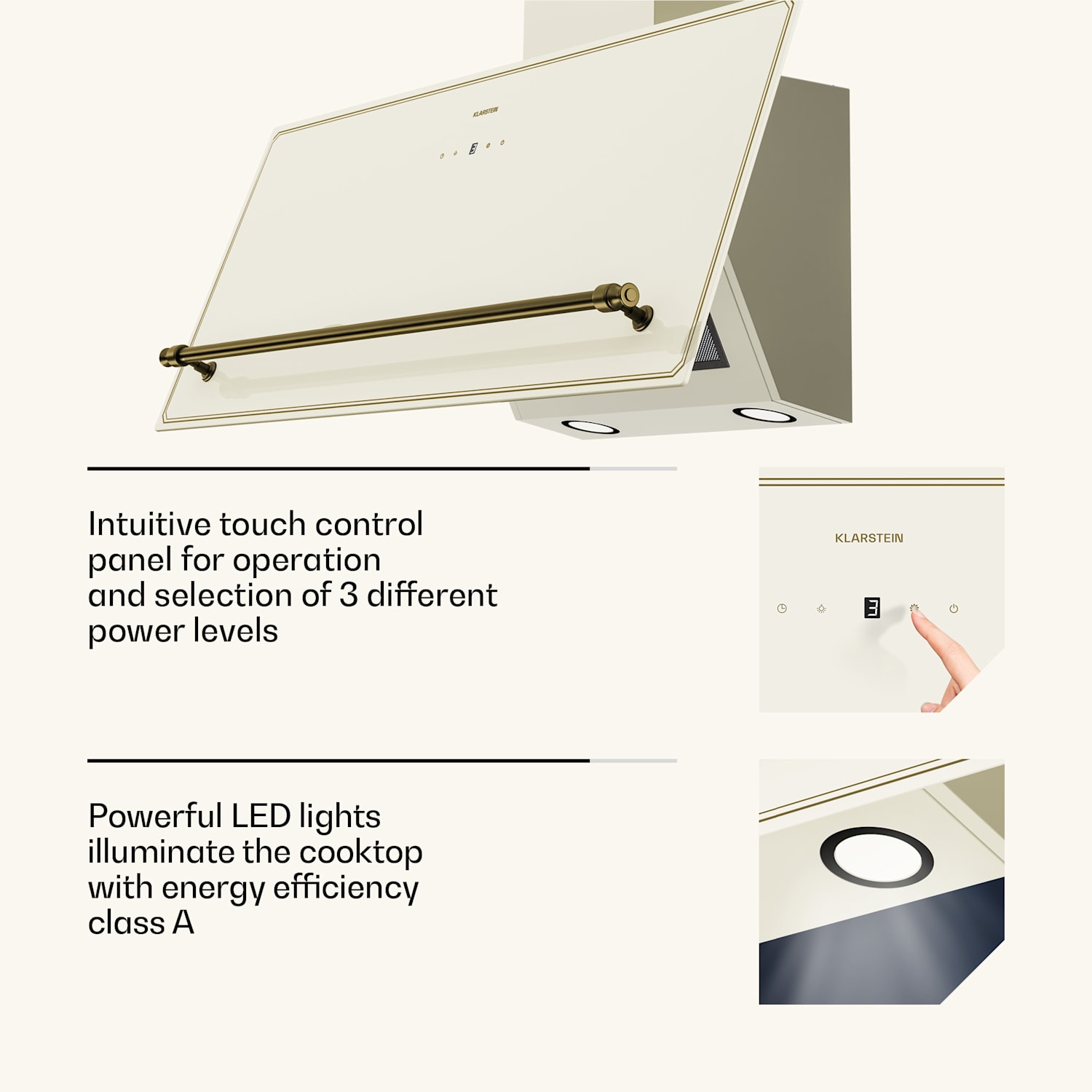 Victoria schuine afzuigkap 90 cm 336 m³/h luchtdebiet 90 cm | Vintage Crème