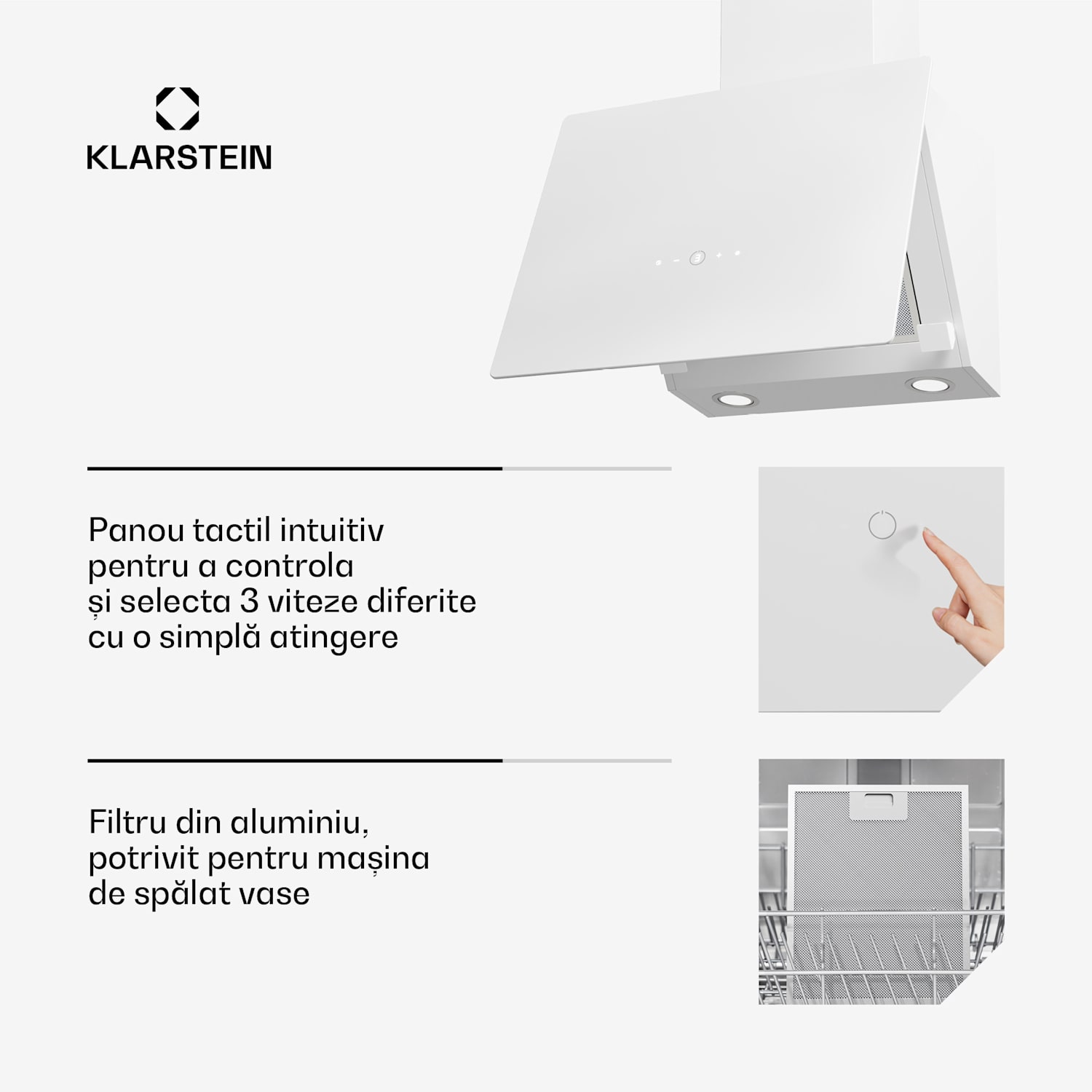 Hota MaxAir, Compact și puternic, Eficiență energetică A++, Ventilație dublă 50 cm | Alb