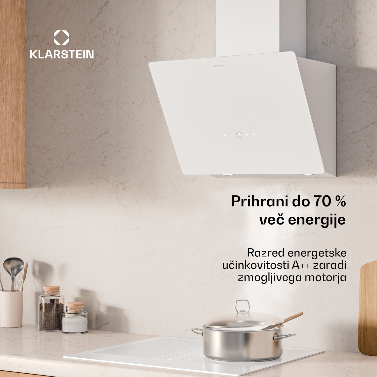 MaxAir napa, Kompaktna in zmogljiva, Energetska učinkovitost A++, Dvojno prezračevanje 50 cm | Bela