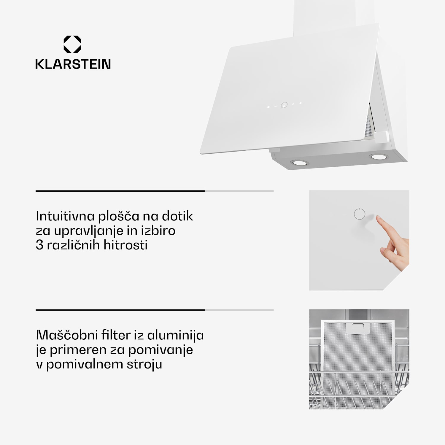 MaxAir napa, Kompaktna in zmogljiva, Energetska učinkovitost A++, Dvojno prezračevanje 50 cm | Bela