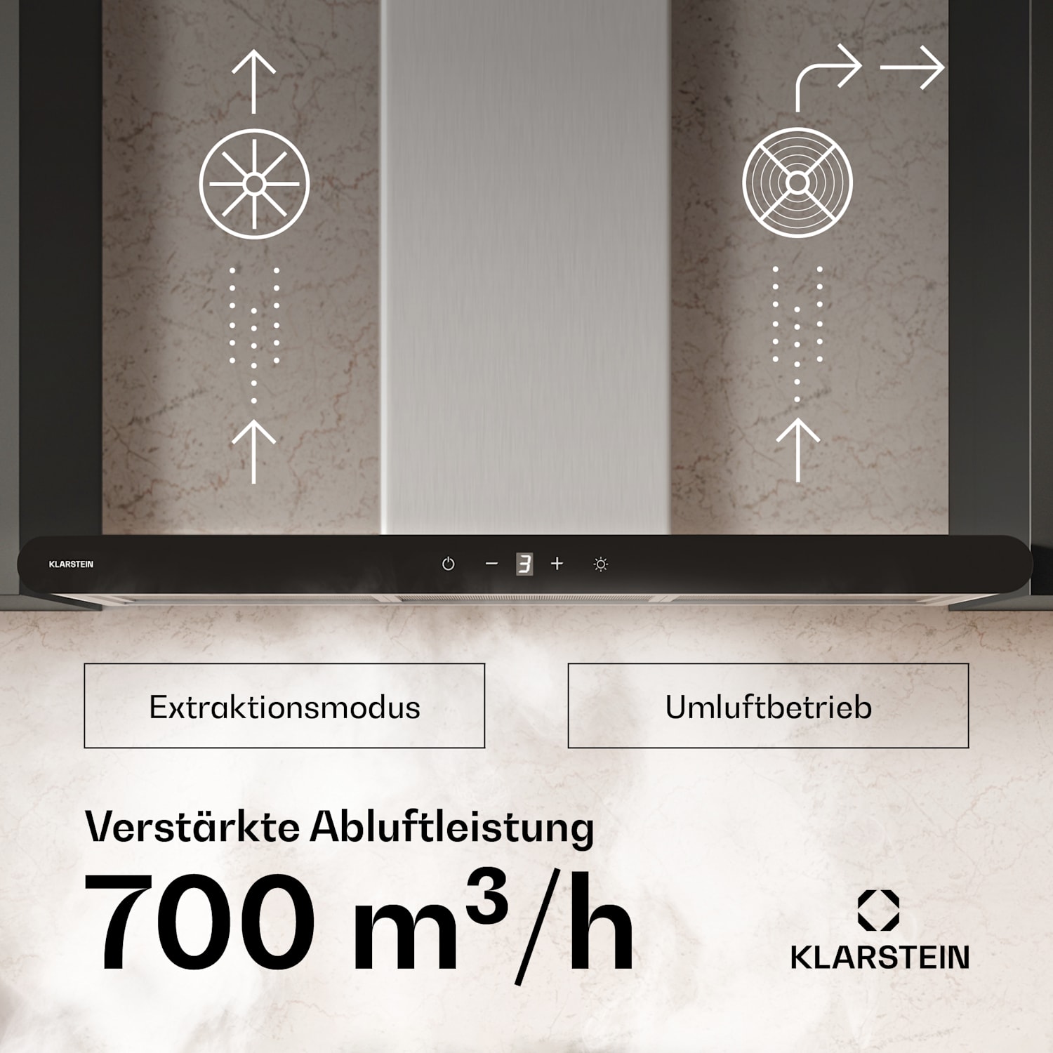 CurveVent Dunstabzugshaube | 700 m³/h | Touch | LED | 110 W | EEK A+ 