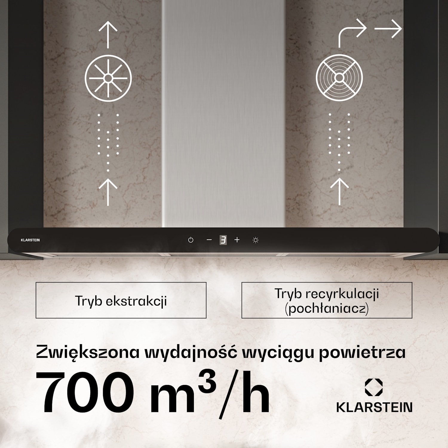 CurveVent okap kuchenny, 700 m³/h, dotykowy, LED, 110 W, klasa energetyczna A+ 