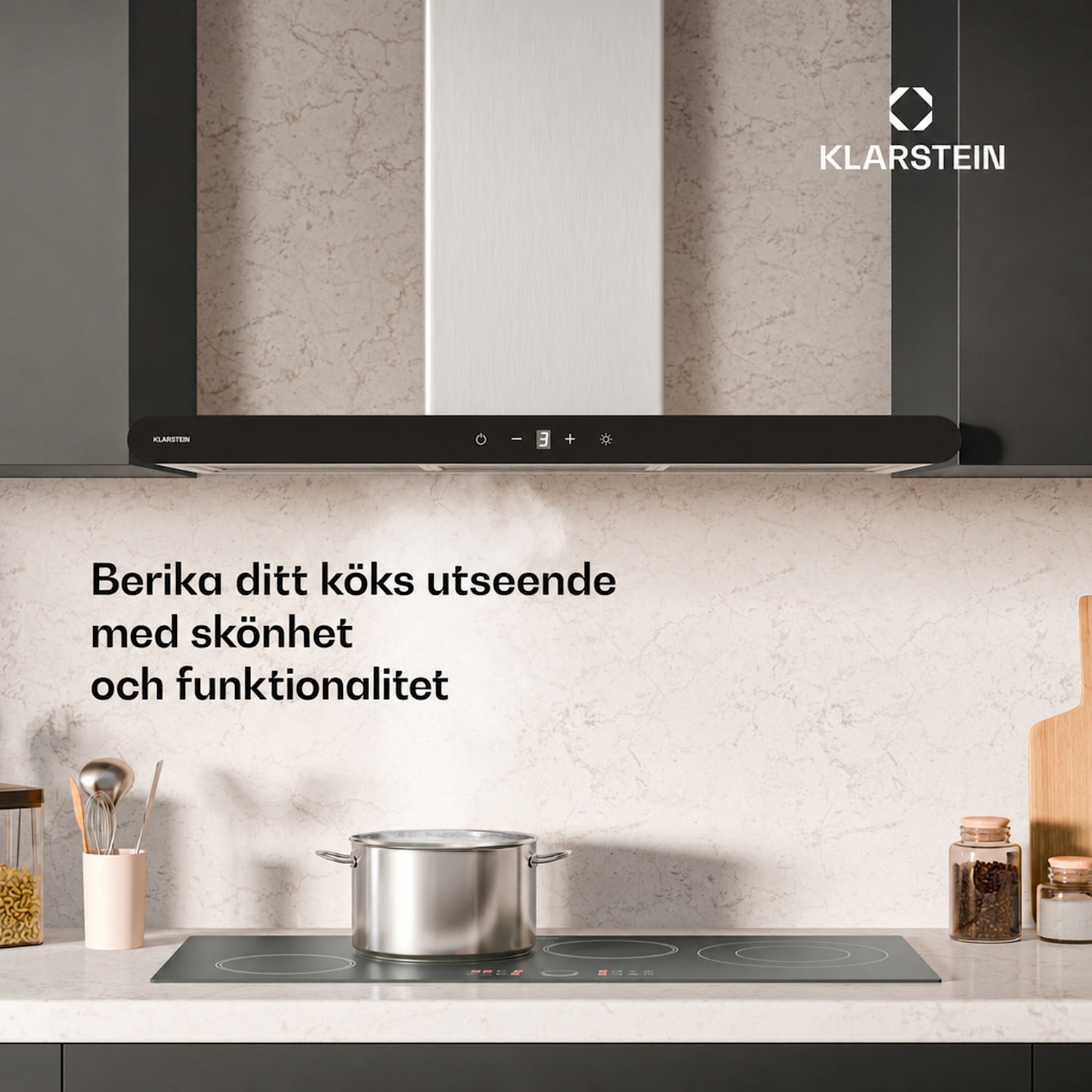 CurveVent köksfläkt | 676 m³/h | touchkontroll | LED | 110 W | energiklass A+ 90 cm