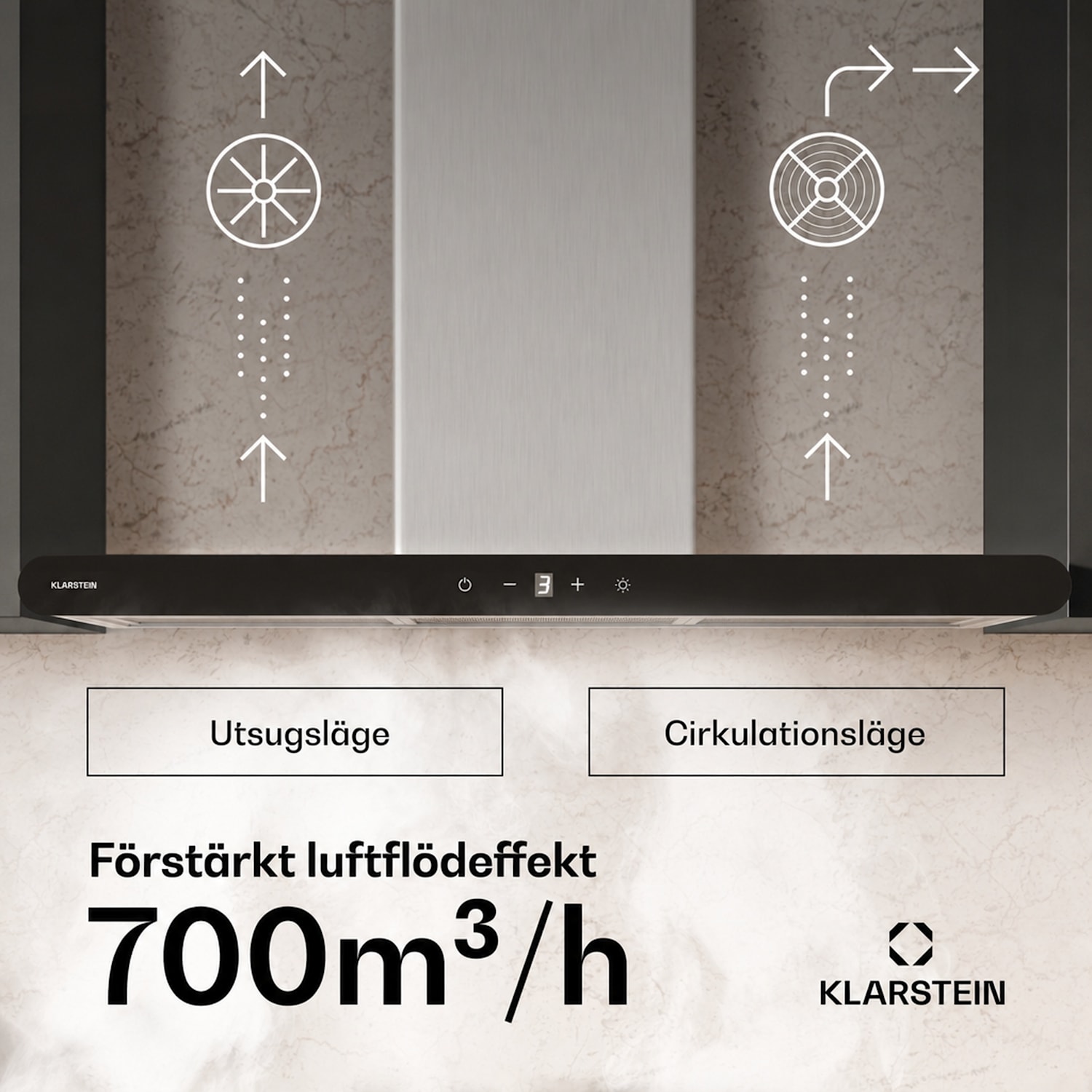 CurveVent köksfläkt | 676 m³/h | touchkontroll | LED | 110 W | energiklass A+ 90 cm