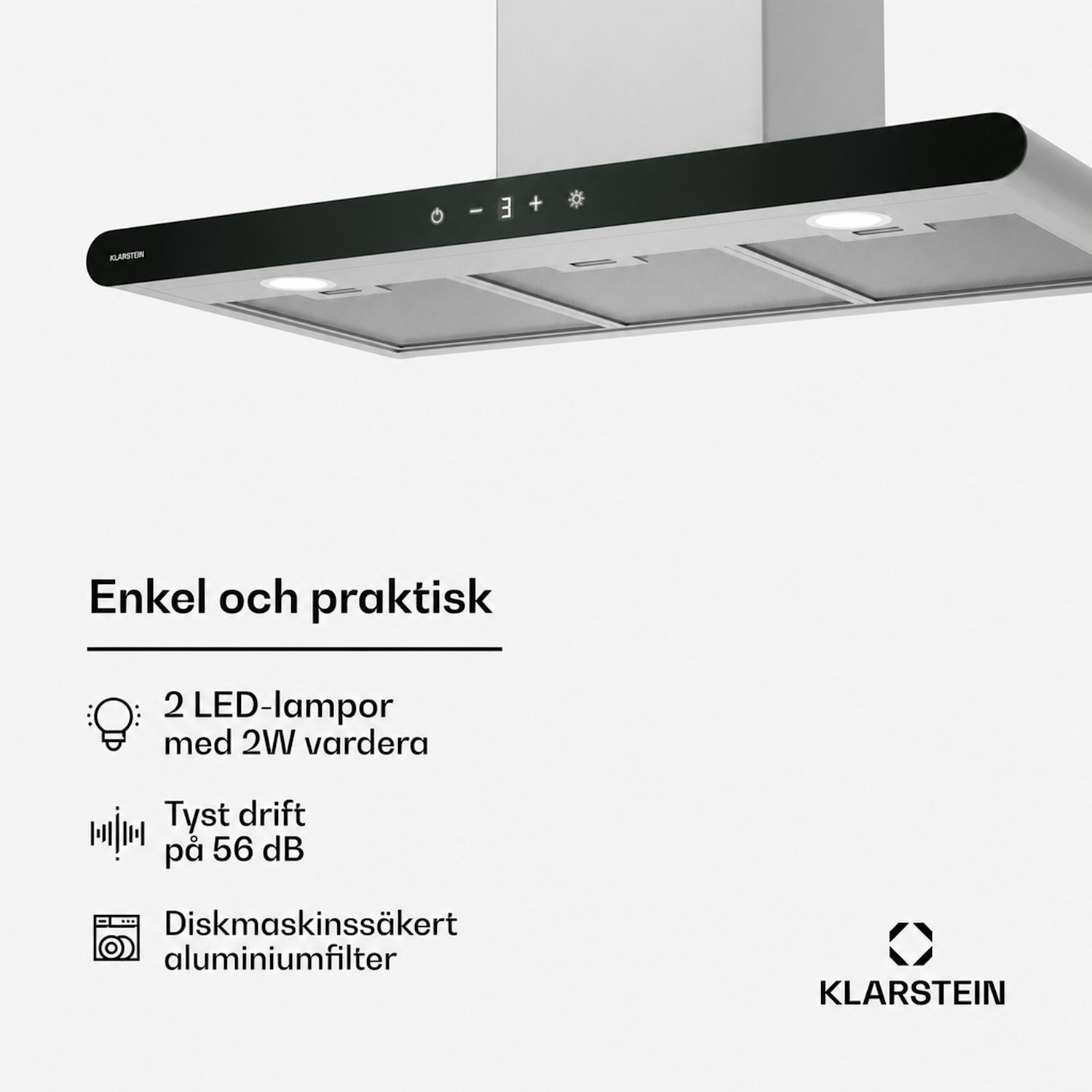 CurveVent köksfläkt | 676 m³/h | touchkontroll | LED | 110 W | energiklass A+ 90 cm
