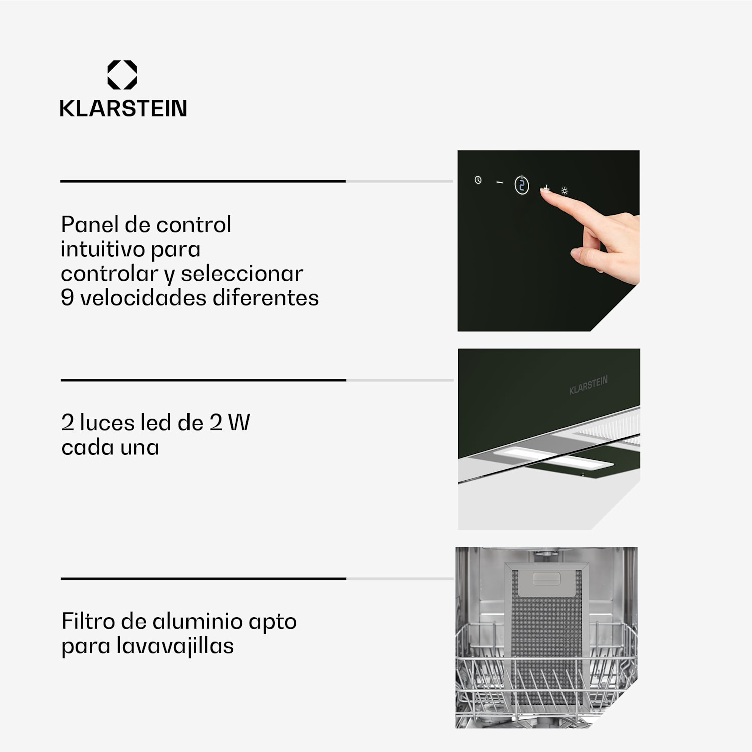 AlizeEdge Campana extractora | Táctil | Plana | Silenciosa | Encastrable | A+ 60 cm | Negro