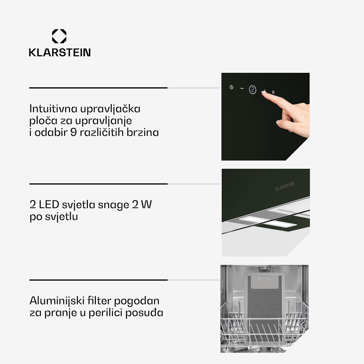 AlizeEdge napa, Dodirnite, Stan, Tiho, Ugrađeni, A+ 60 cm | Crna