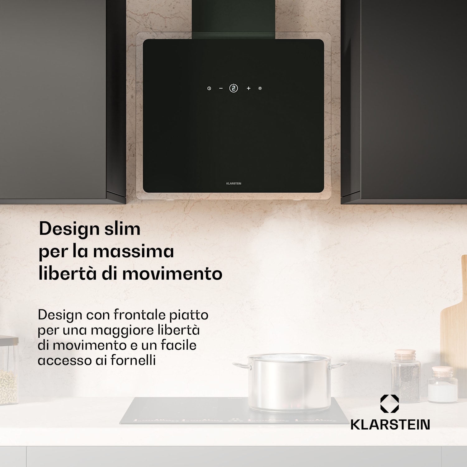 AlizeEdge - Cappa aspirante | Touch | Piatta | Silenziosa | Struttura | A+ 60 cm | Nero