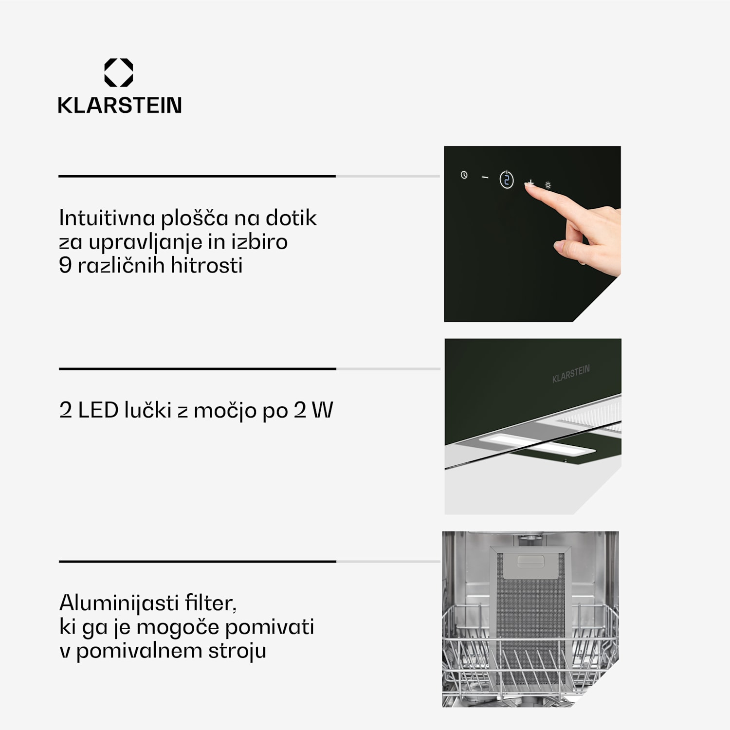 AlizeEdge kuhinjska napa, Na dotik, Ravna, Tiha, Vgradna, A+ 60 cm | Črna