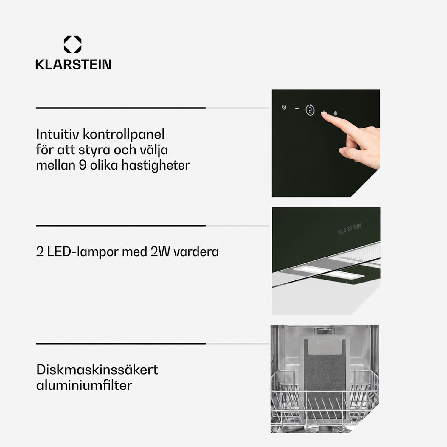 AlizeEdge köksfläkt | touchkontroll | platt | tyst | konstruktion | A+ 60 cm